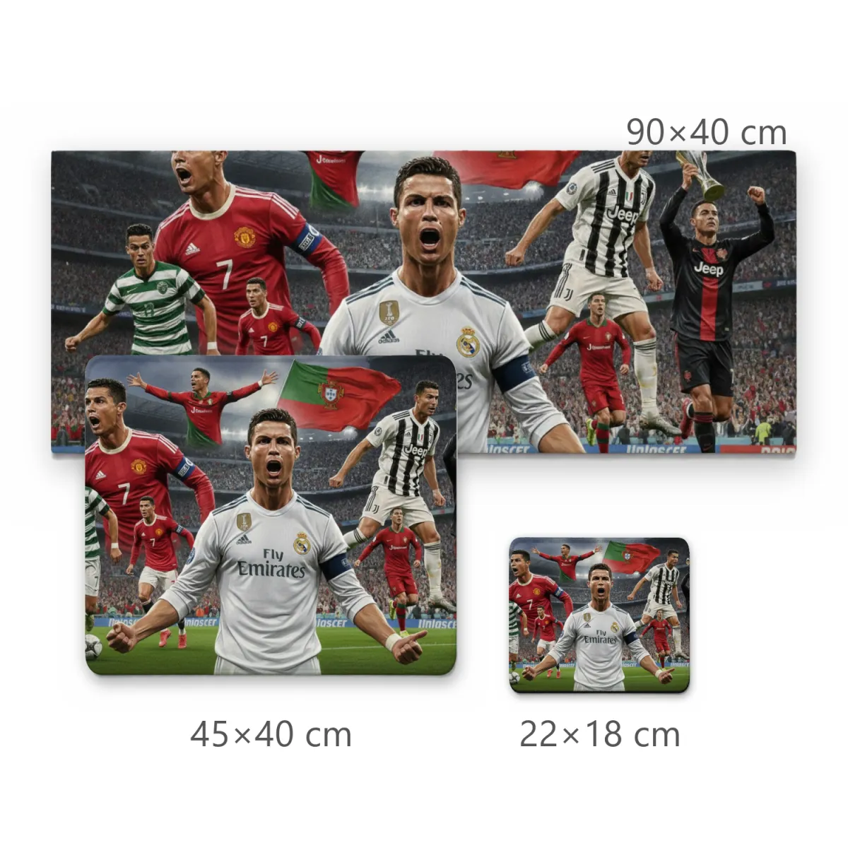 Mousepad Gamer Cristiano Ronaldo Carreira Clubes e Portugal Estádio