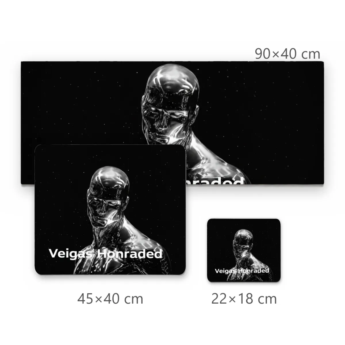 Mousepad Figura Cromada Futurista com Nome Veigas Honraded em Fundo Preto