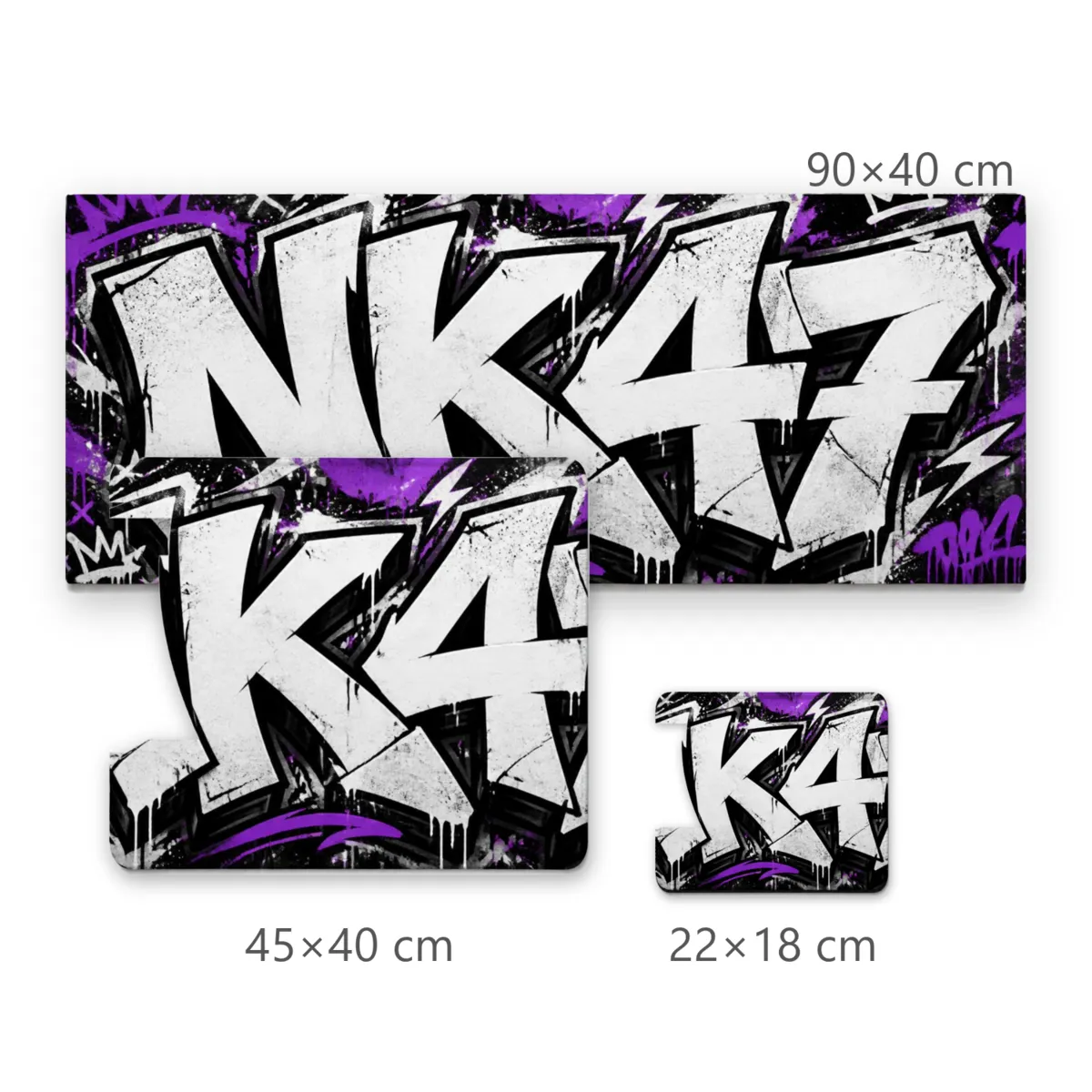 Mousepad Gamer Tipografia Grafite NK47 com Detalhes Roxos e Fundo Urbano