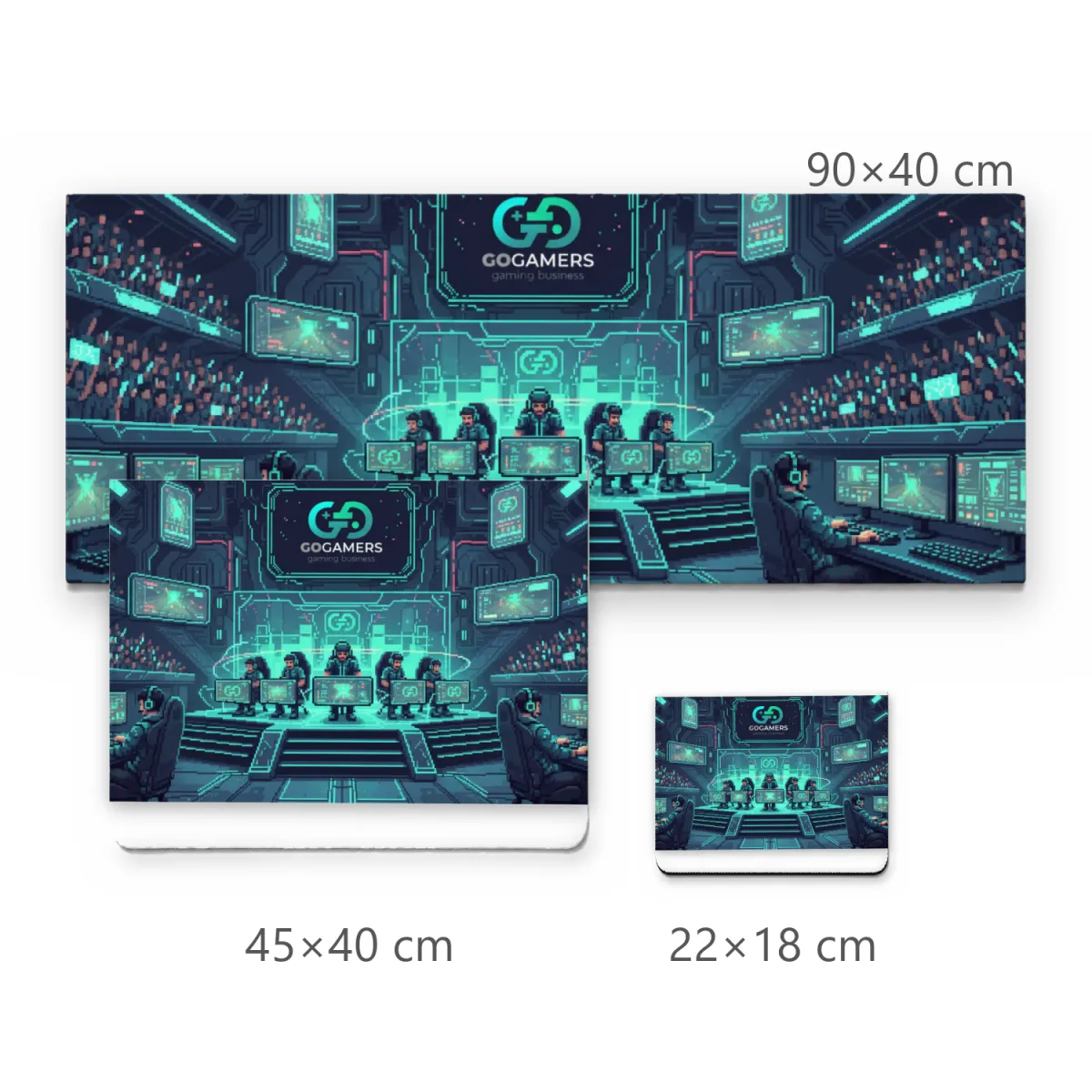 Mousepad Gamer Arena de Esports Pixel Art Go Gamers com Iluminação Ciano