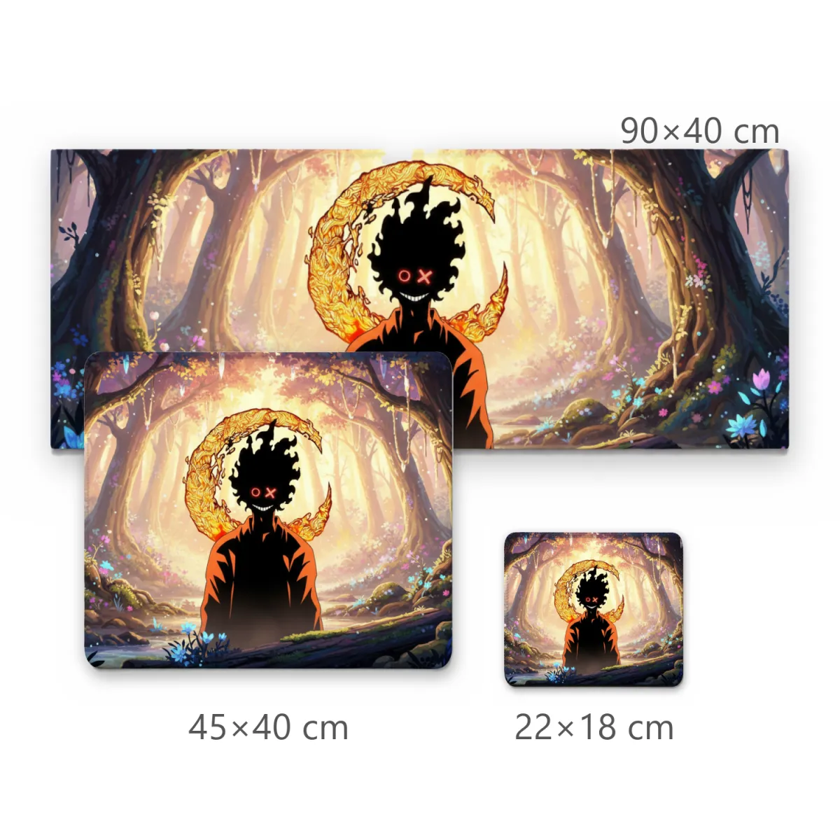 Mousepad Gamer Floresta Mística e Silhueta Sombria com Lua Dourada em Estilo Anime