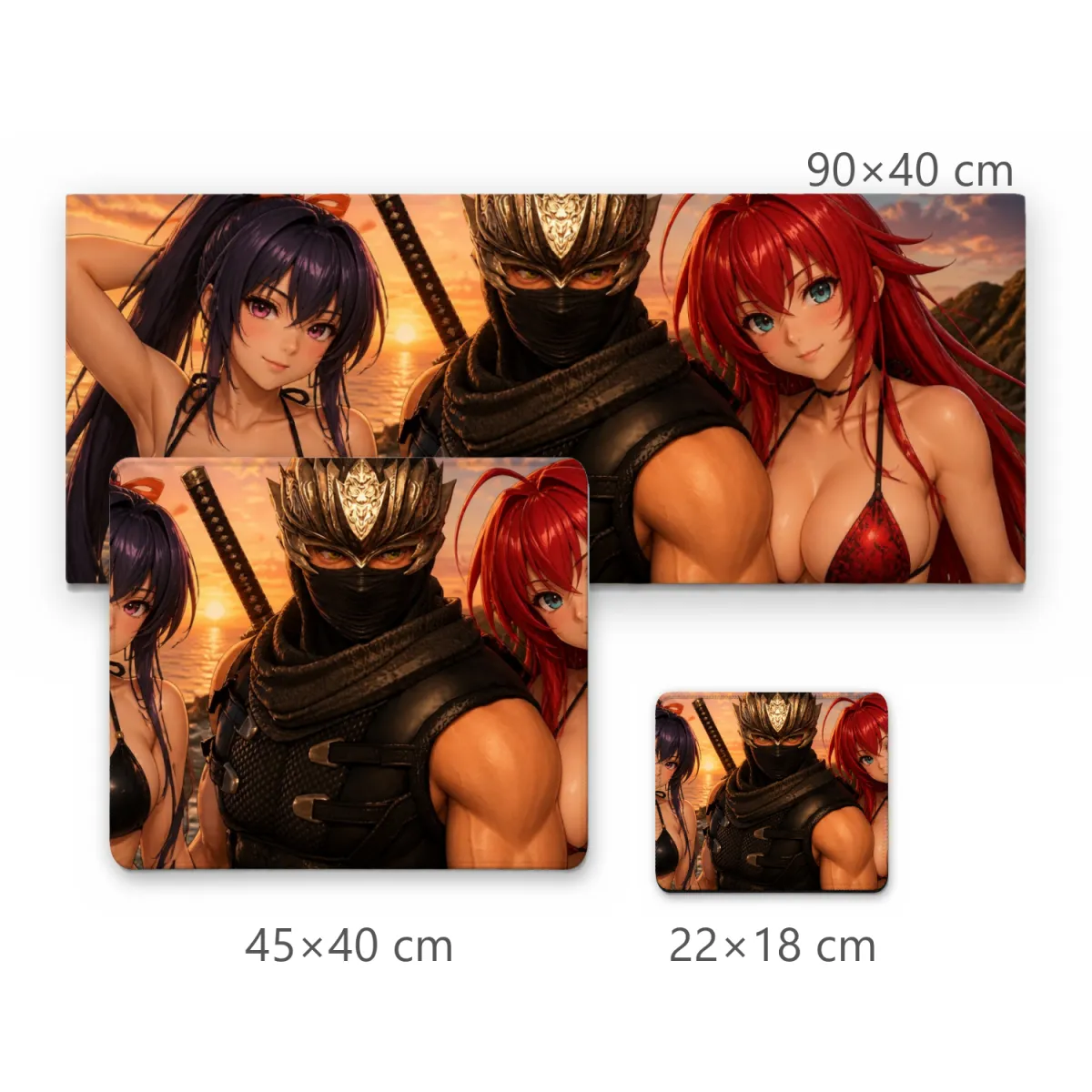 Mousepad Ninja e Garotas de Biquíni ao Pôr do Sol em Estilo Anime