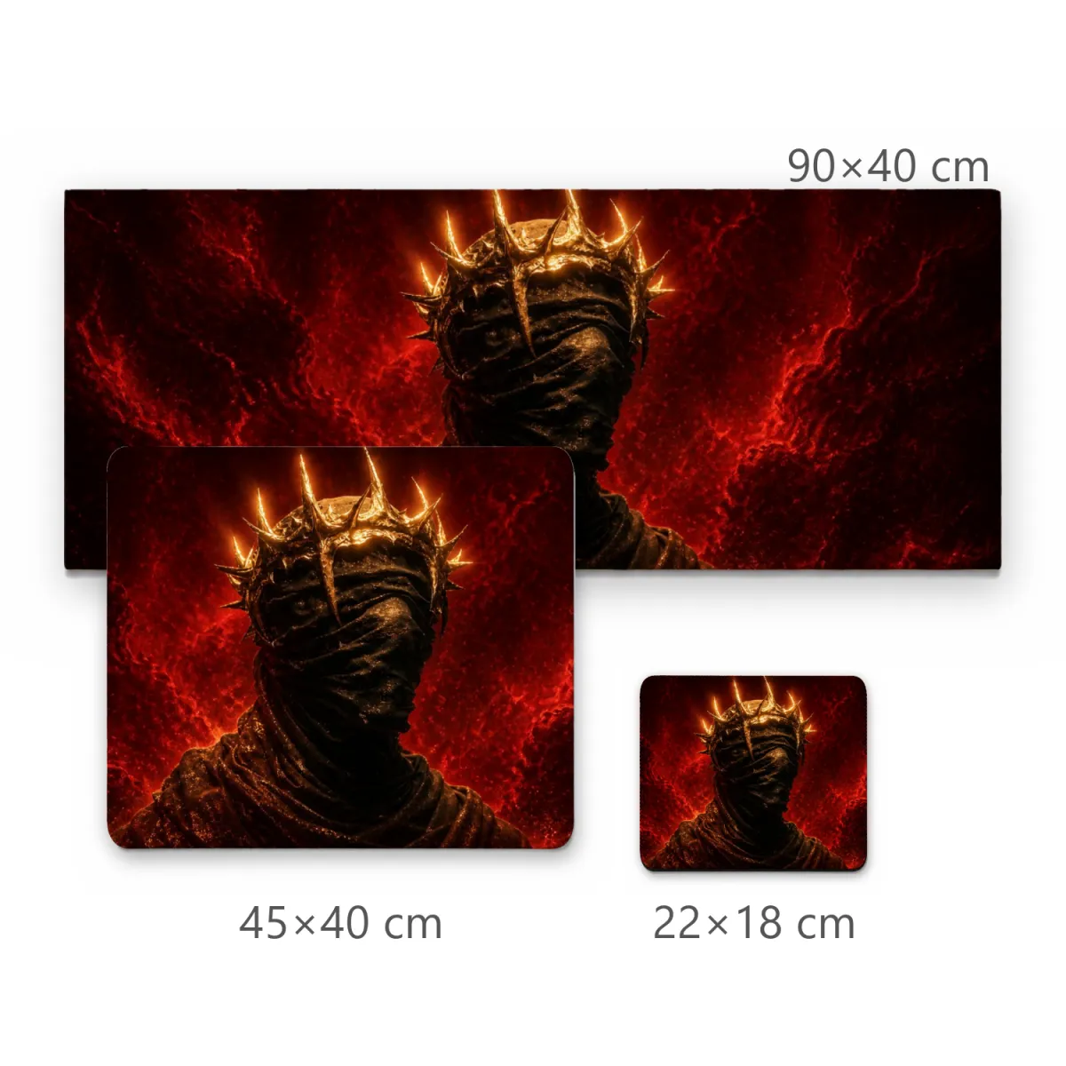 Mousepad Figura Sombria com Coroa Dourada e Fundo Carmesim