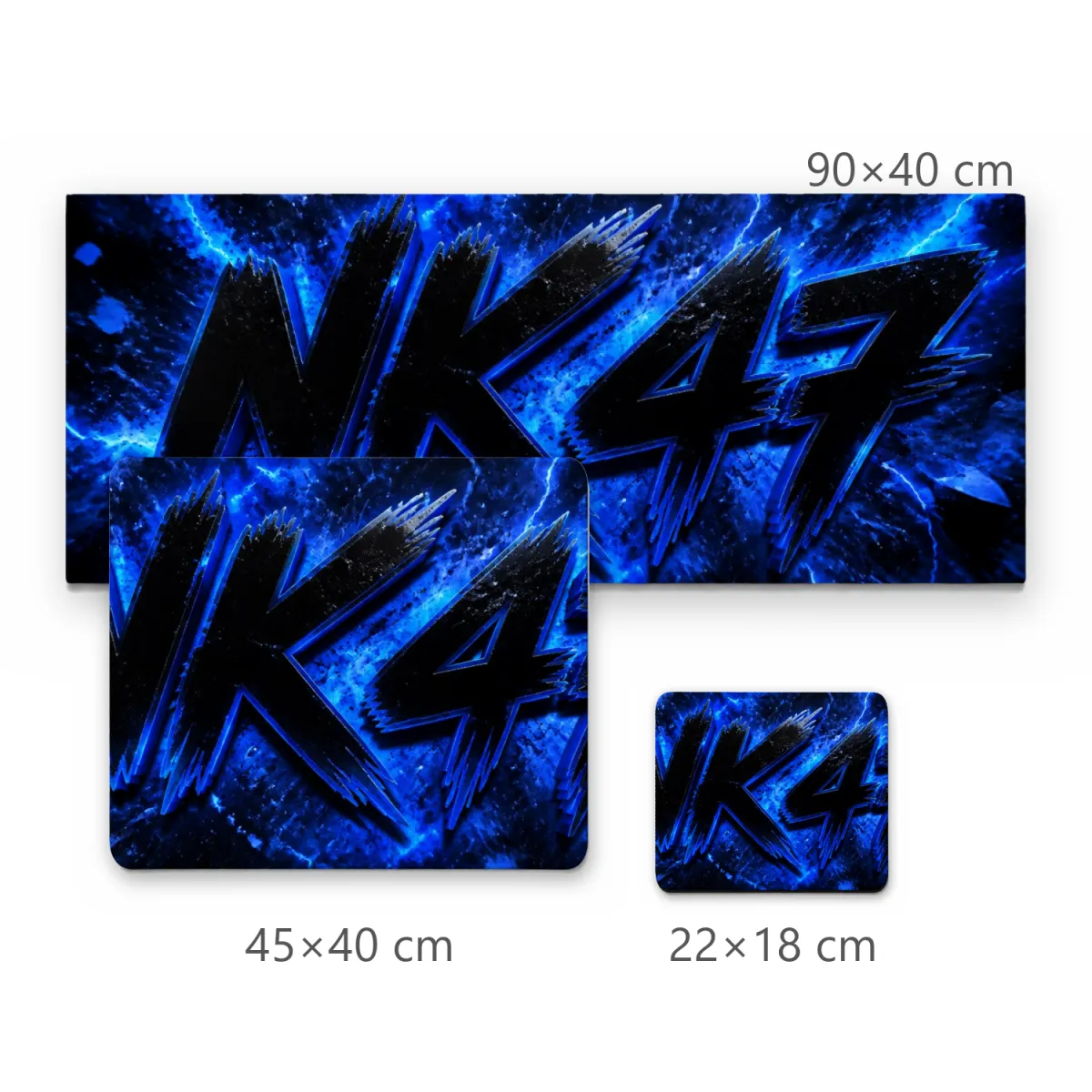 Mousepad Gamer NK47 com Tipografia Estilizada e Efeitos de Raios Azuis