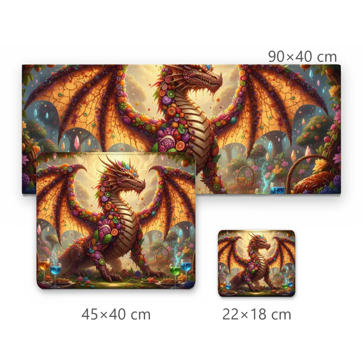 Mousepad Dragão Fantástico de Doces e Frutas Ilustrado
