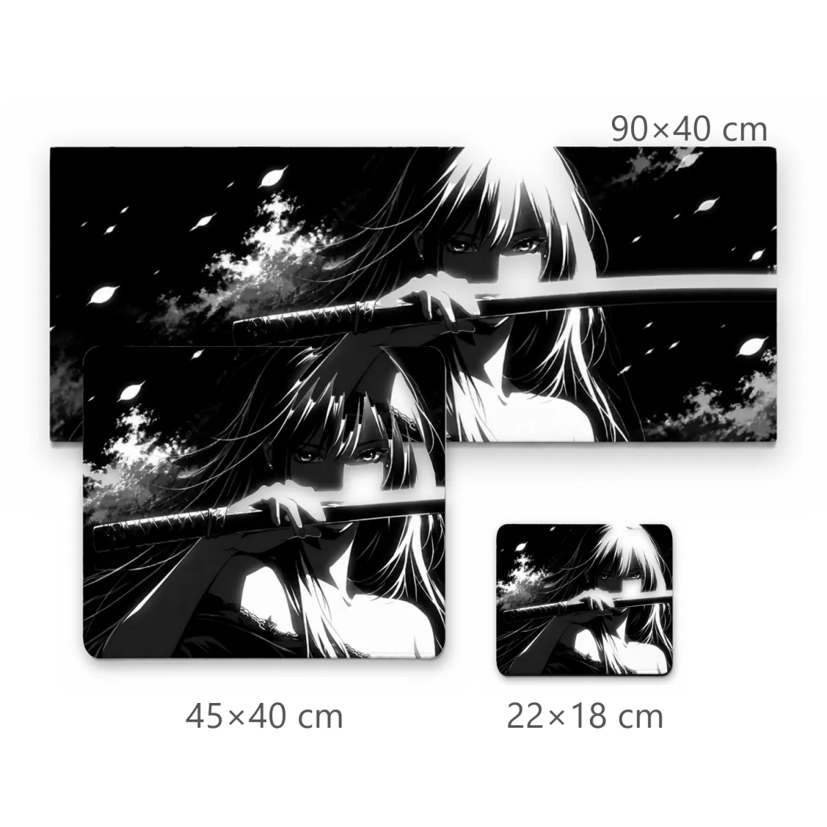 Mousepad Guerreira Samurai Anime em Preto e Branco com Katana