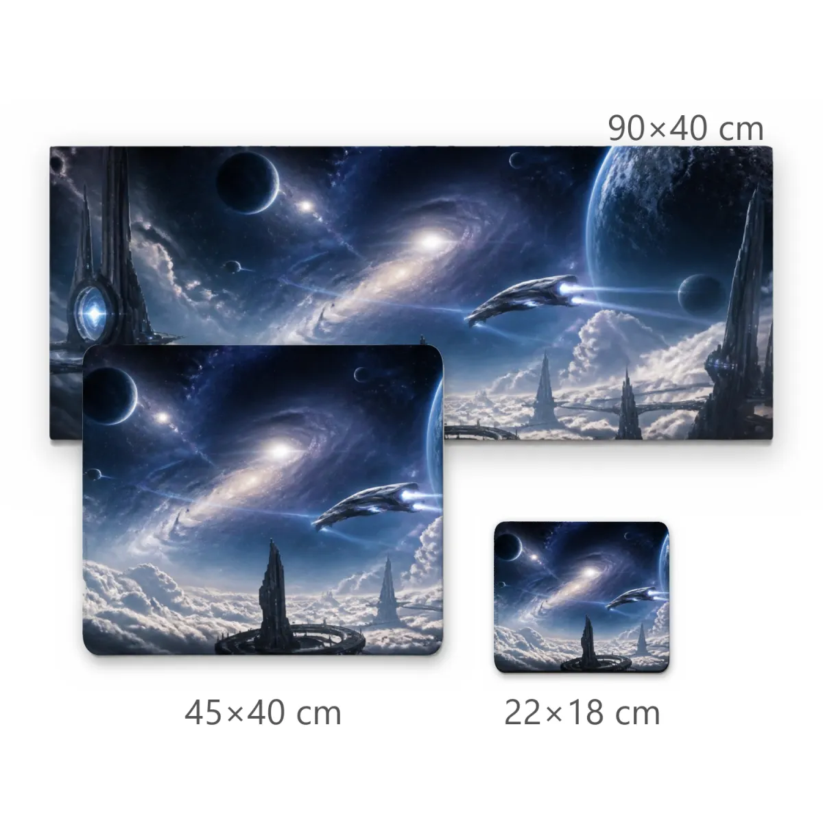 Mousepad Espaço Sideral Futurista com Nave Cósmica e Galáxias em Alta Definição