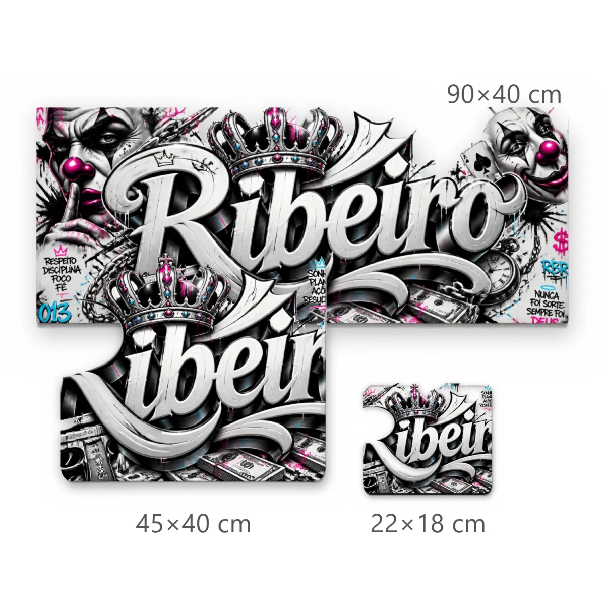 Mousepad Ribeiro Estilo Graffiti Urbano Gangster com Palhaços e Coroa
