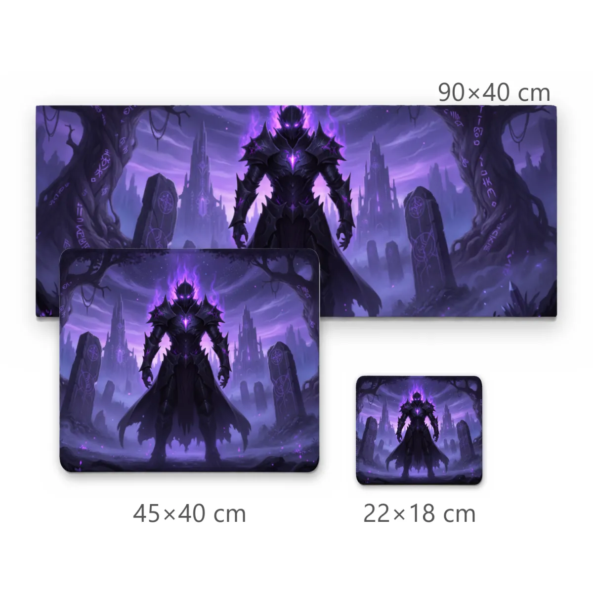 Mousepad Gamer Cavaleiro com Armadura Sombria e Chamas Roxas