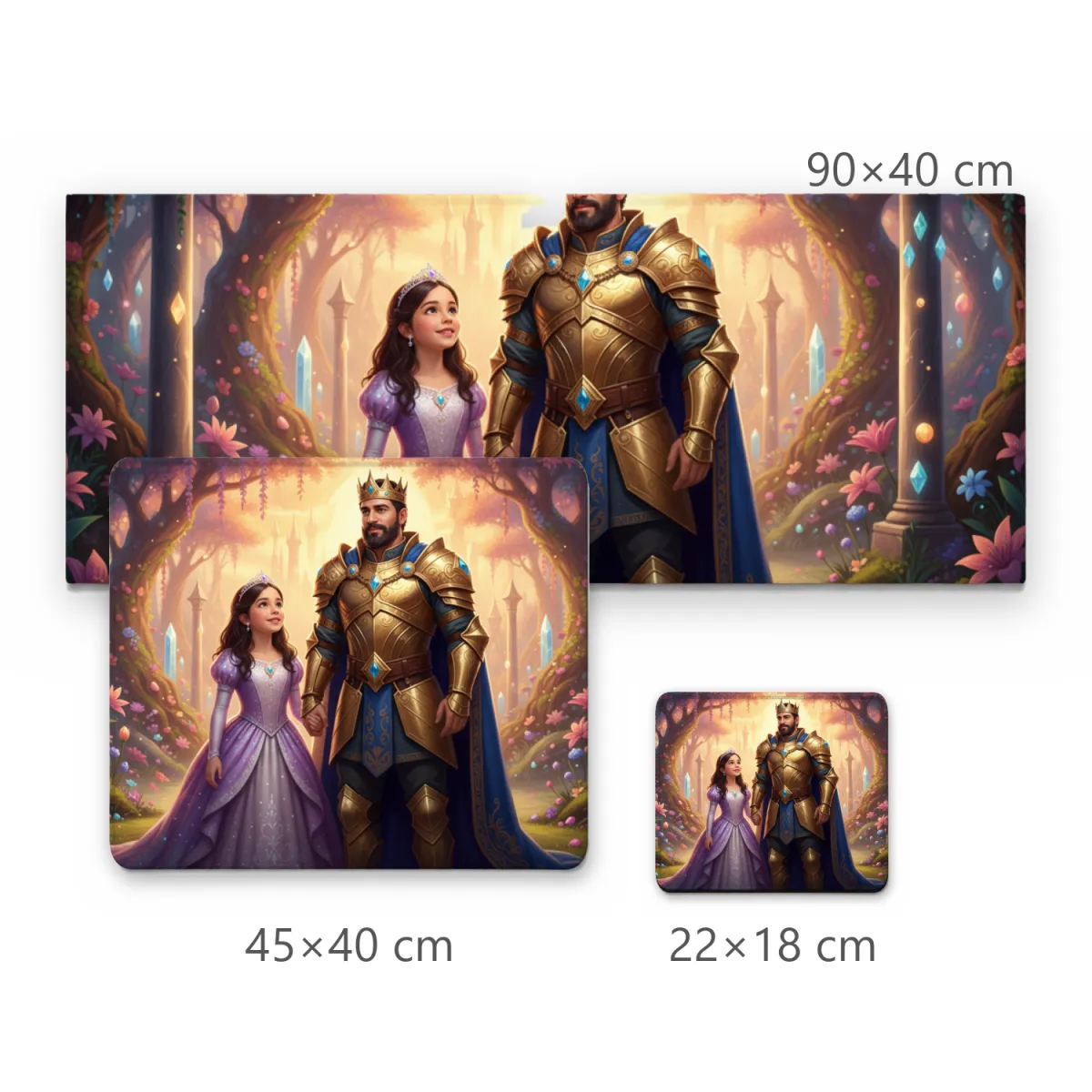 Mousepad Rei em Armadura Dourada e Princesa em Jardim Mágico Fantasia