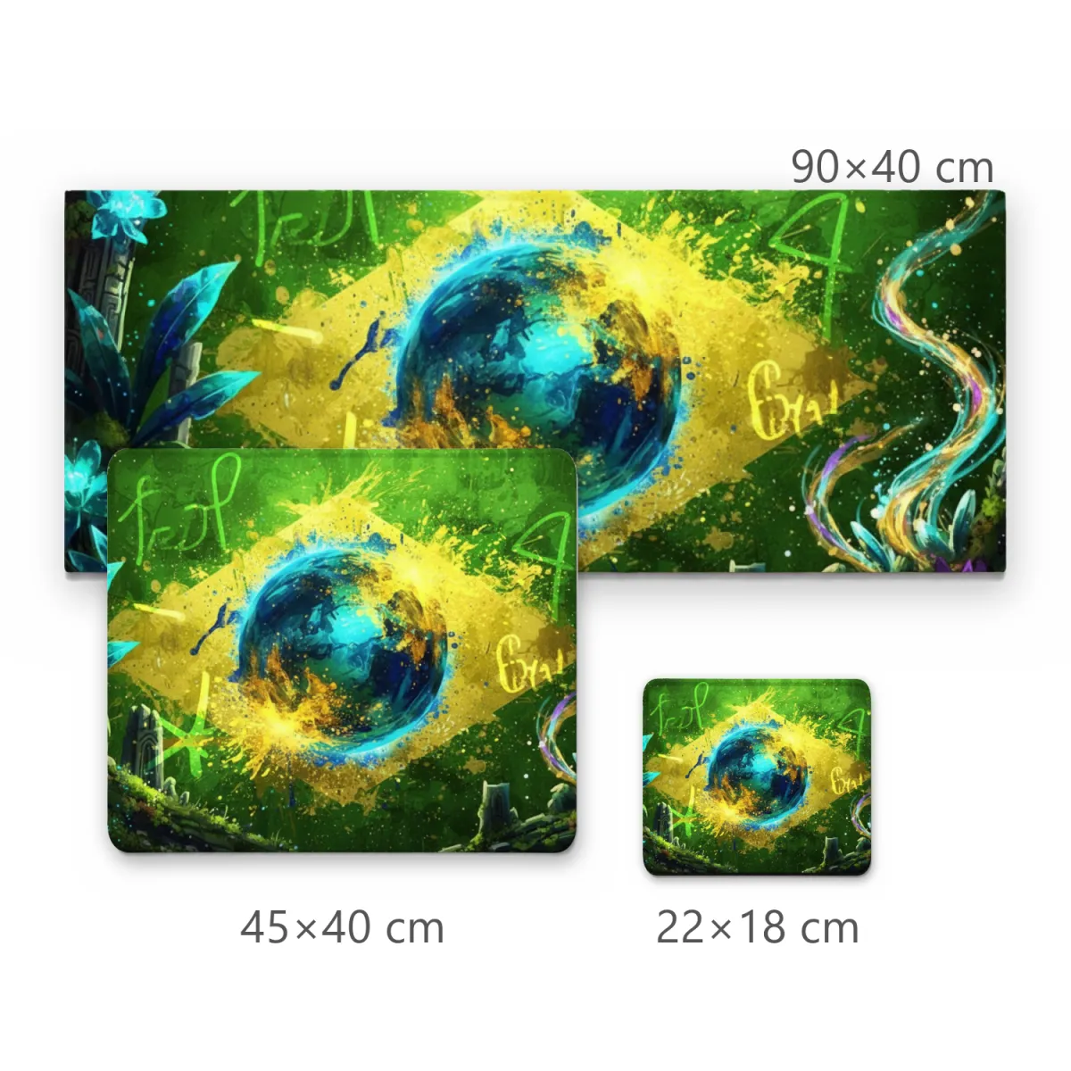 Mousepad Bandeira do Brasil Fantasia Natureza Brilhante e Esfera Cósmica