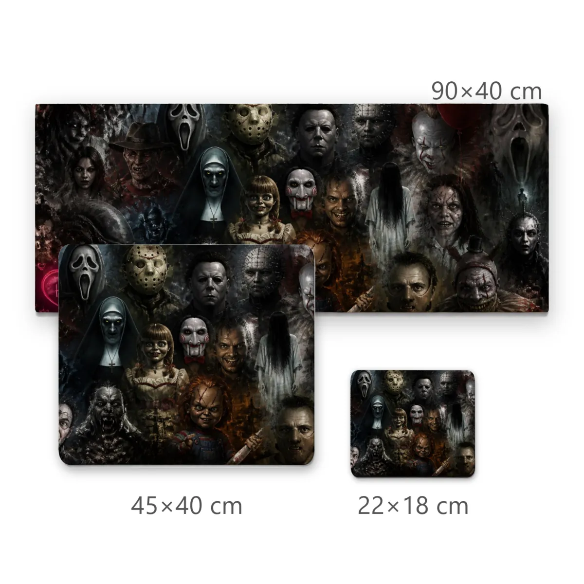 Mousepad Personagens de Terror em Colagem Sombria com Coração Neon