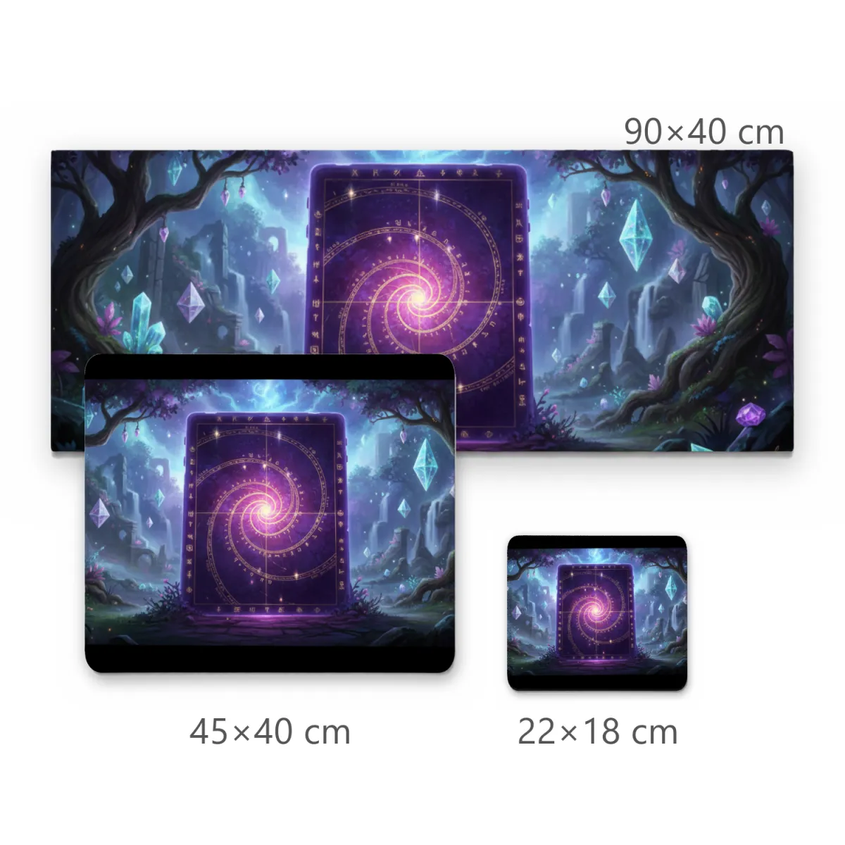 Mousepad Gamer Portal Místico com Espiral Áurea Roxa e Floresta Encantada
