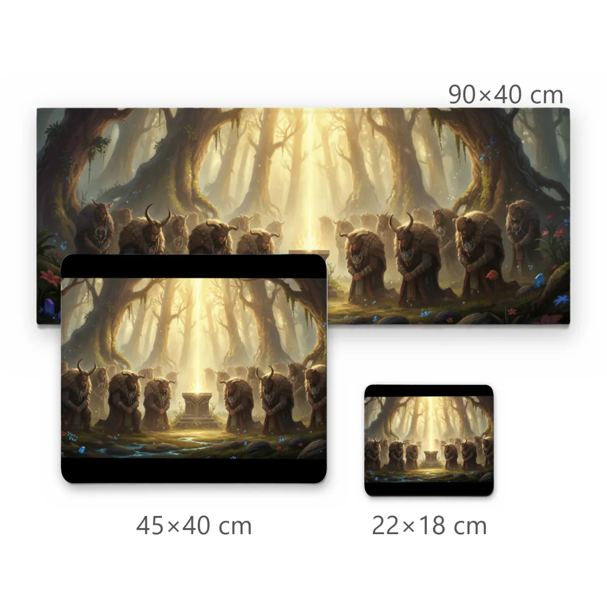Mousepad Ritual Místico na Floresta com Figuras Encapuzadas e Luz Sagrada 90x40cm