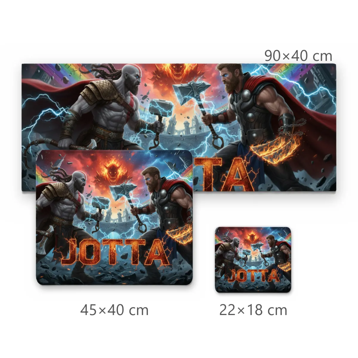 Mousepad Gamer Batalha Épica Nórdica com Raios, Fogo e Nome Jotta