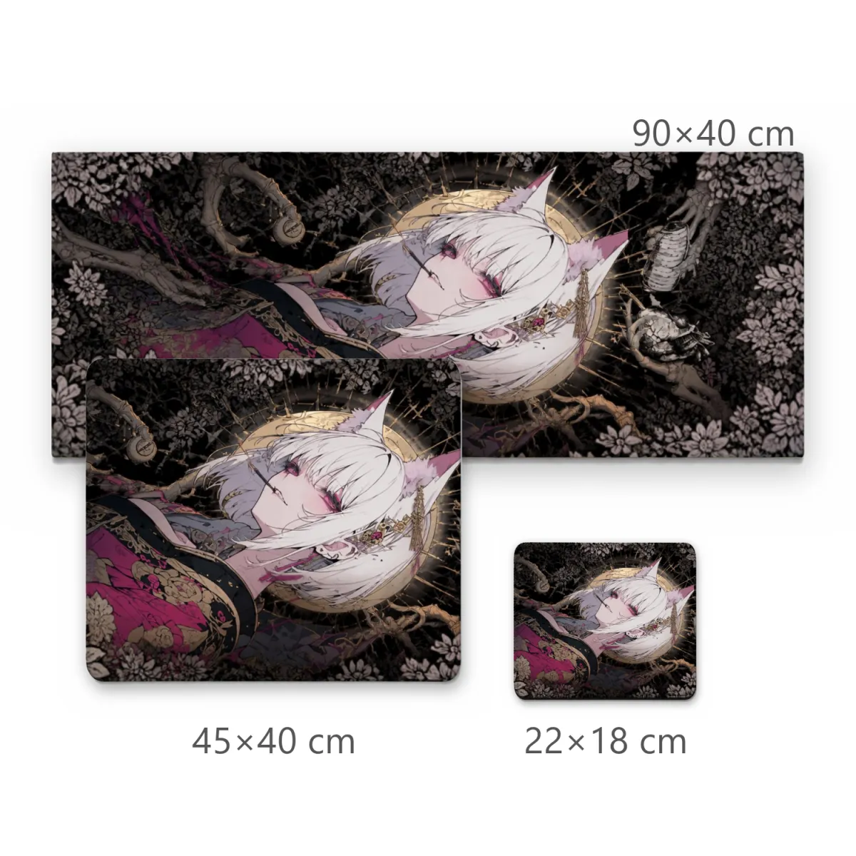 Mousepad Gamer Raposa Mística com Orelhas Brancas e Flores