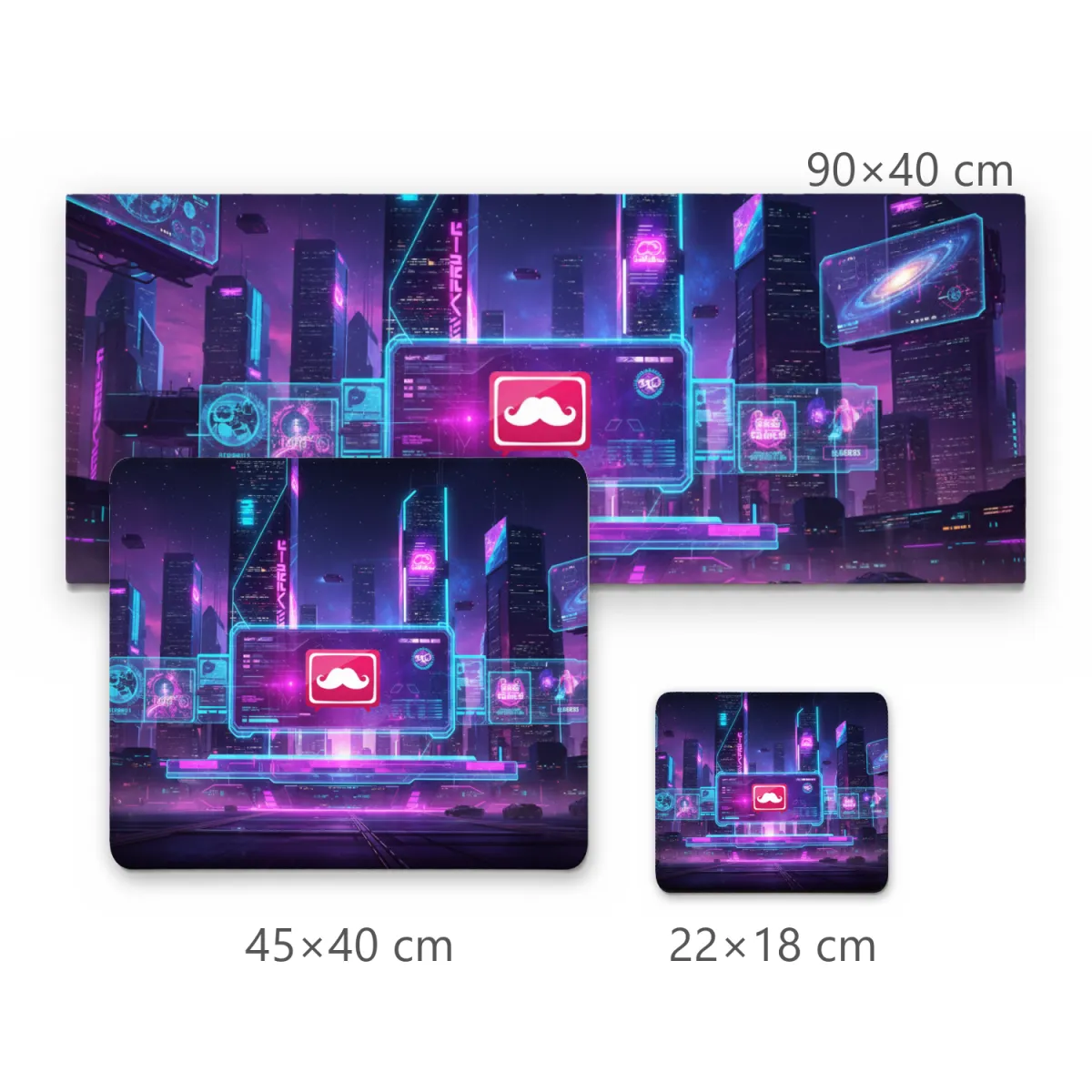 Mousepad Gamer Cidade Cyberpunk Futurista com Painéis Holográficos e Luz Neon