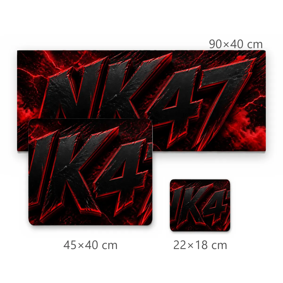 Mousepad Gamer Tipografia NK47 Textura de Pedra com Brilho Neon Vermelho