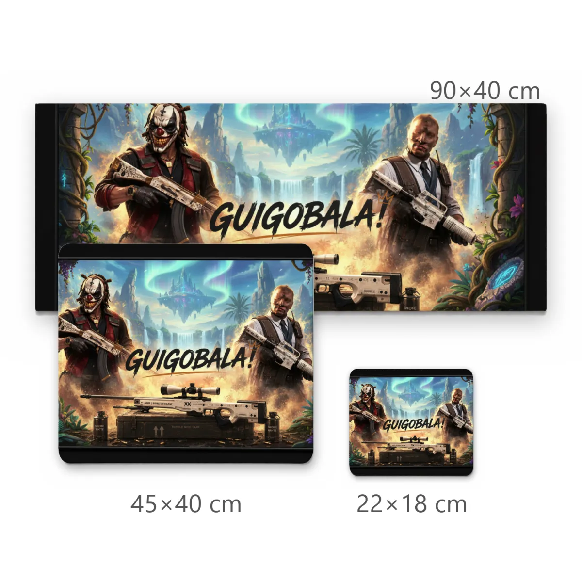 Mousepad Gamer Ilustração FPS Tática com Guerreiros Armados e Aurora Boreal