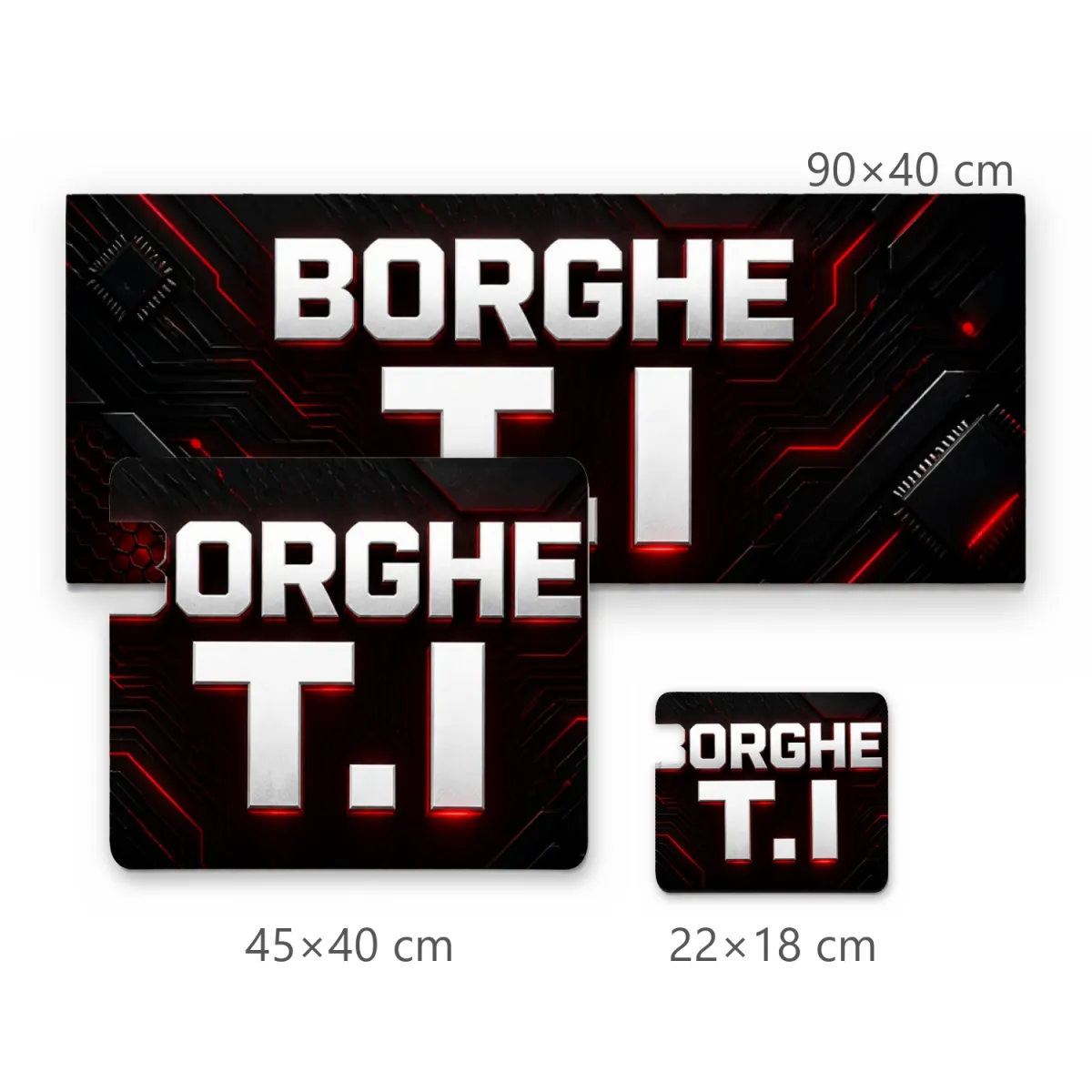 Mousepad Gamer Borghe T.I com Tipografia em Destaque e Fundo Tecnológico Preto e Vermelho