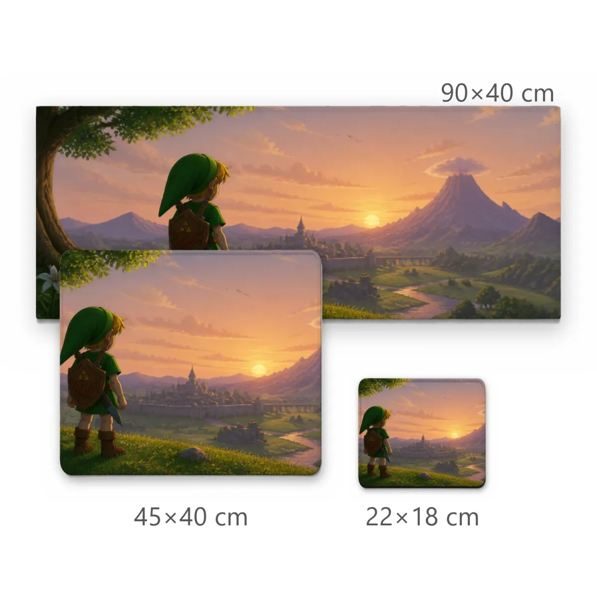 Mousepad Gamer Jovem Herói de Verde Contemplando Vale e Montanha ao Pôr do Sol