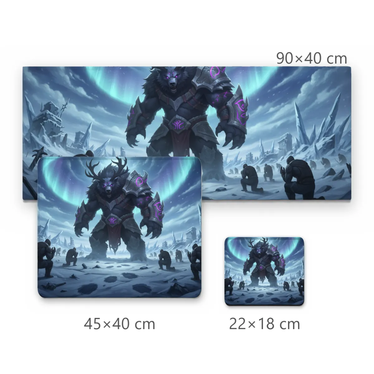 Mousepad Gamer Urso Titânico de Chifres com Guerreiros Ajoelhados na Neve
