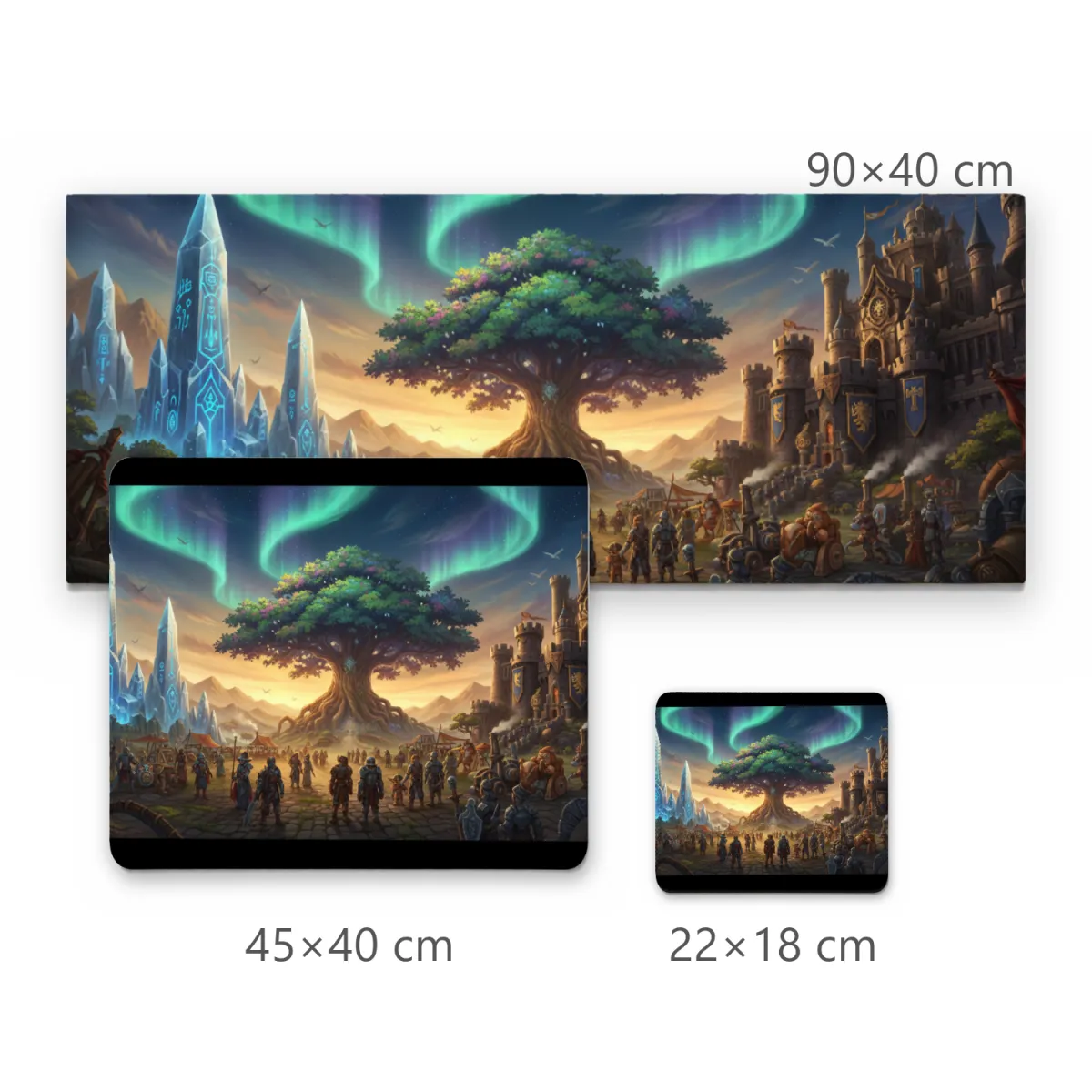 Mousepad Gamer Árvore da Vida Mística Aurora Boreal e Castelo Fantasia