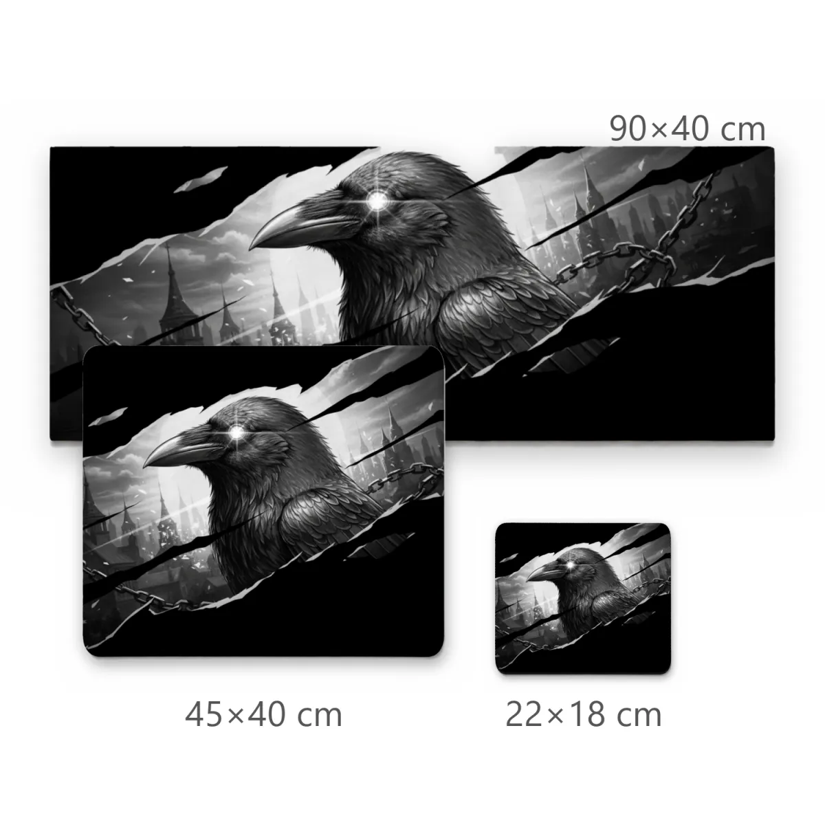 Mousepad Corvo Sombrio Preto e Branco Rasgo com Olho Brilhante