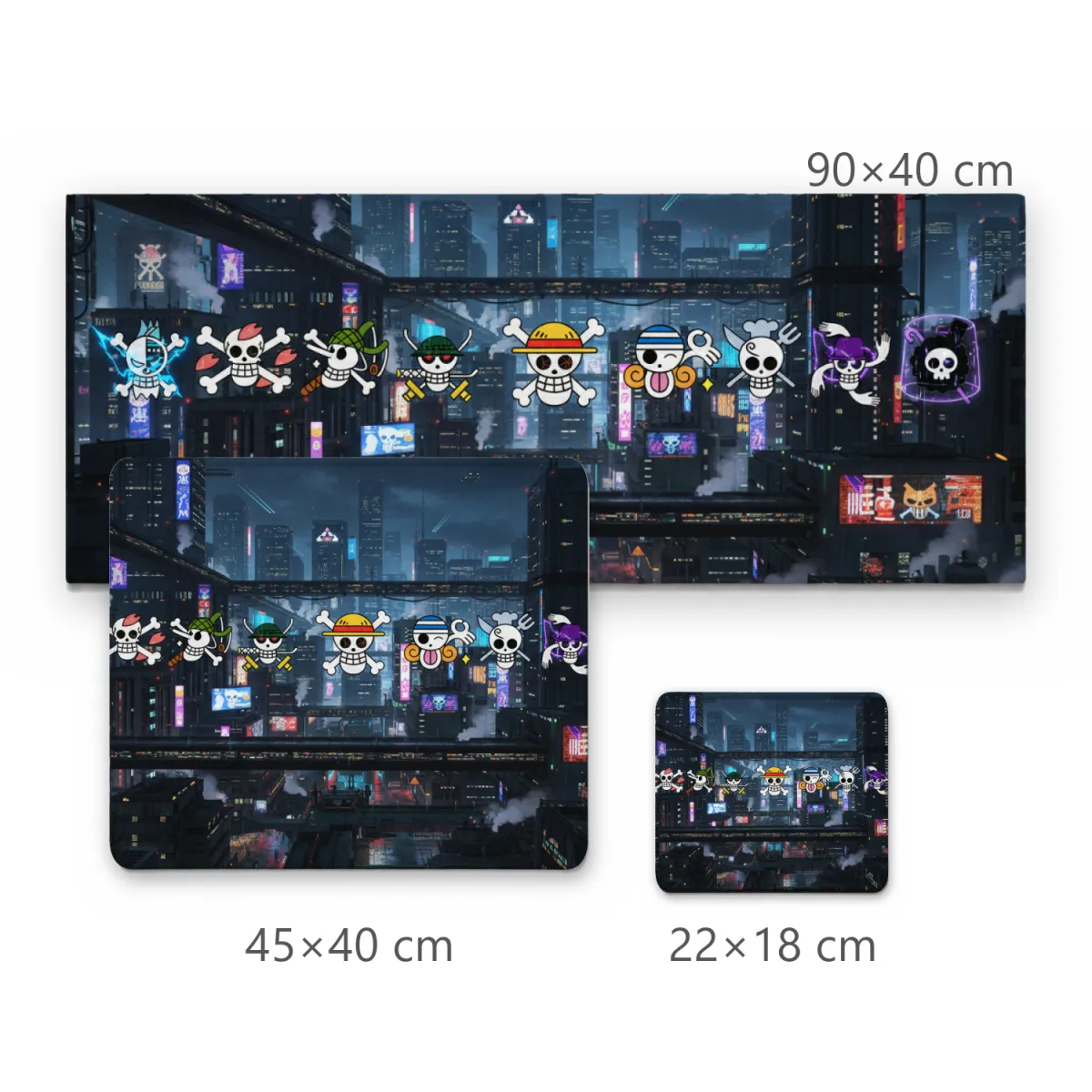 Mousepad Gamer One Piece Cidade Cyberpunk com Ícones Piratas