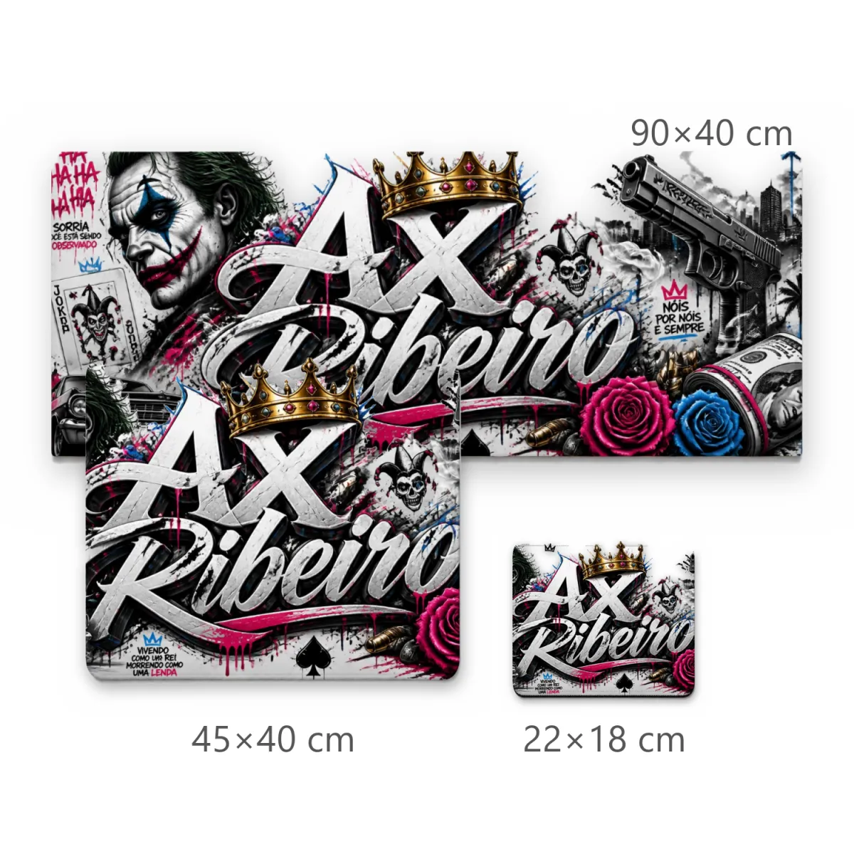 Mousepad Gamer Ax Ribeiro Estilo Chicano com Coringa Gangster e Coroa Dourada