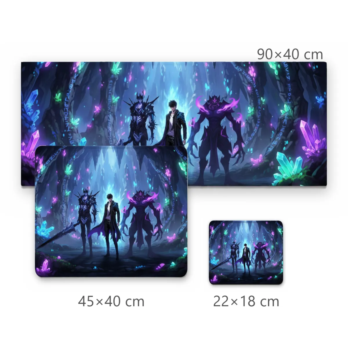 Mousepad Gamer Sung Jinwoo com Igris e Beru em Caverna de Cristais