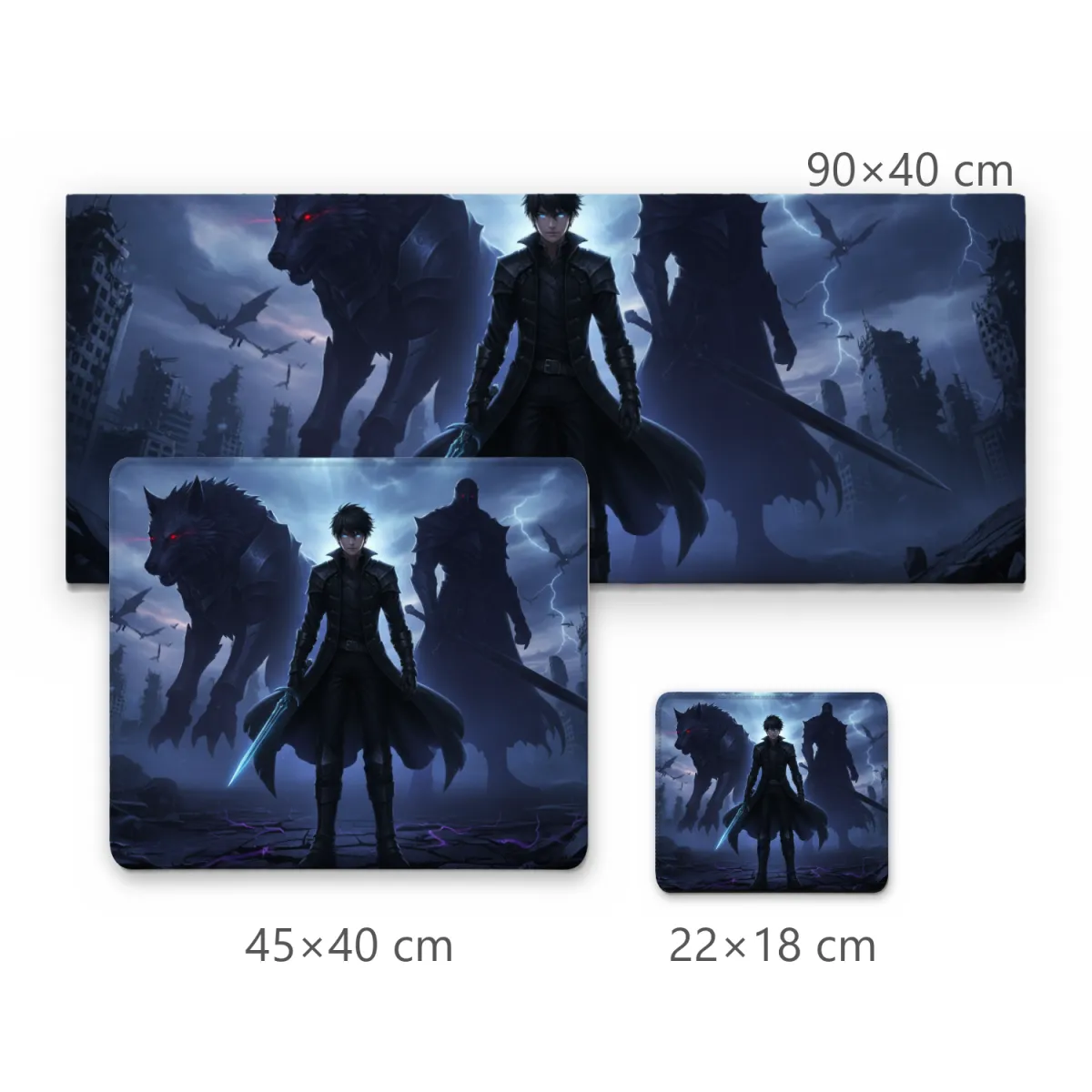 Mousepad Gamer Guerreiro das Sombras com Fera e Cavaleiro Gigante em Cenário Apocalíptico