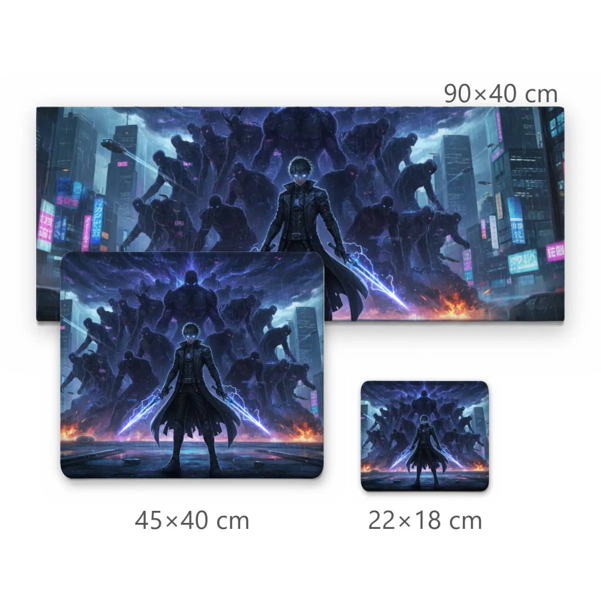 Mousepad Gamer Guerreiro com Adagas Elétricas e Exército de Sombras em Cidade Cyberpunk