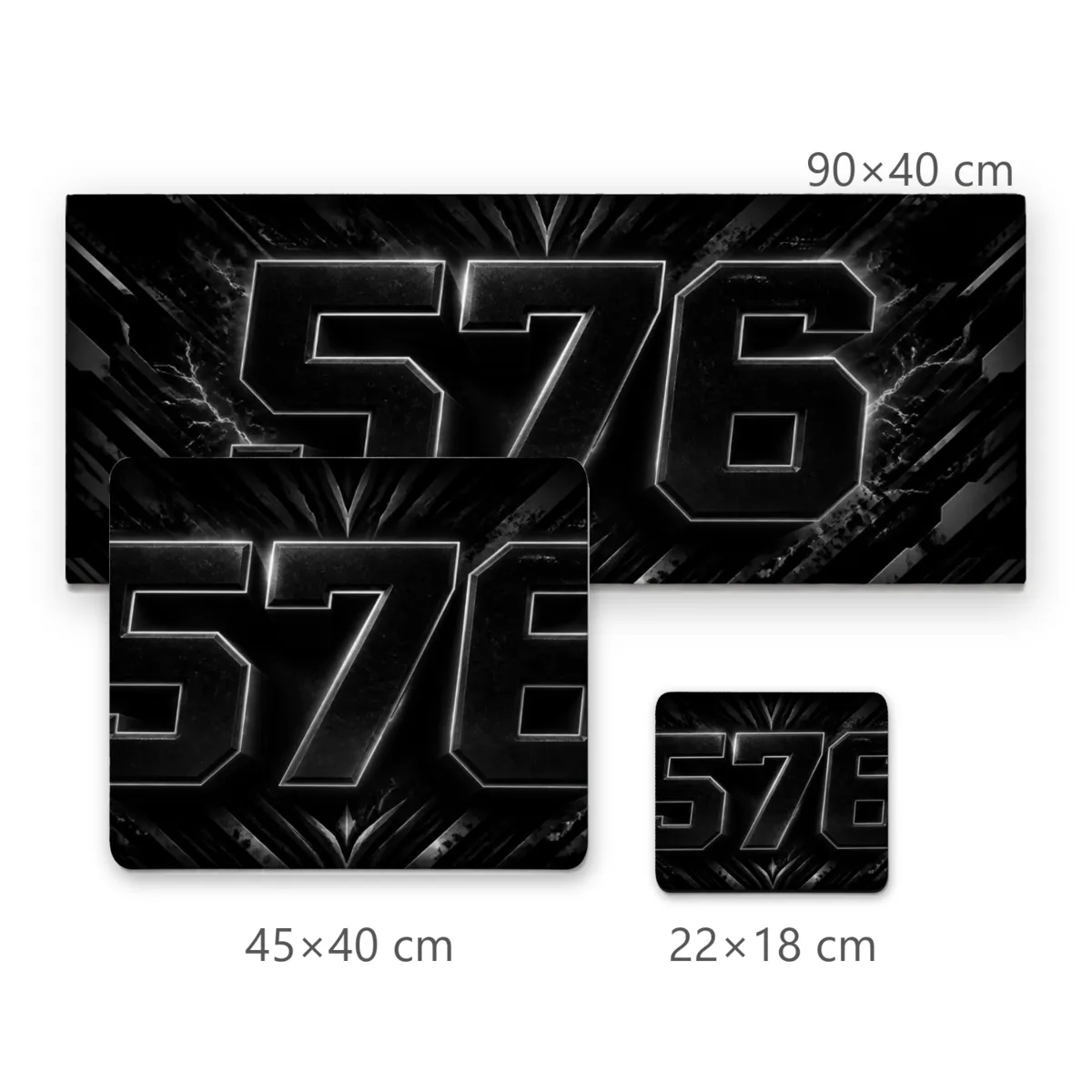 Mousepad Gamer Número 576 Tipografia Metálica e Fundo Preto Abstrato