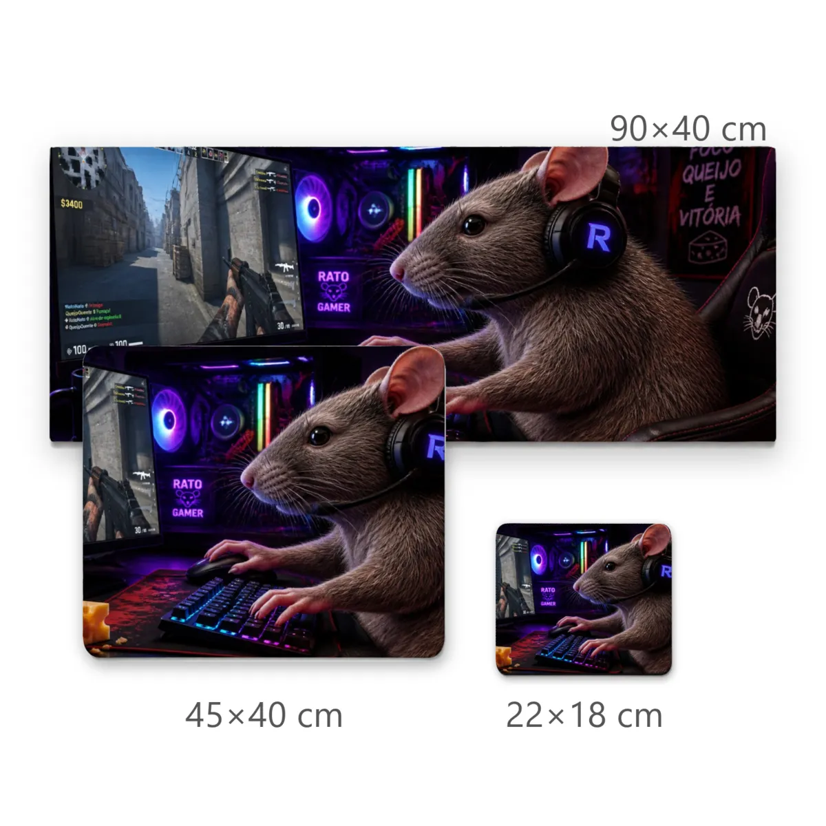 Mousepad Rato Gamer no Setup de Jogos com Headset e Teclado