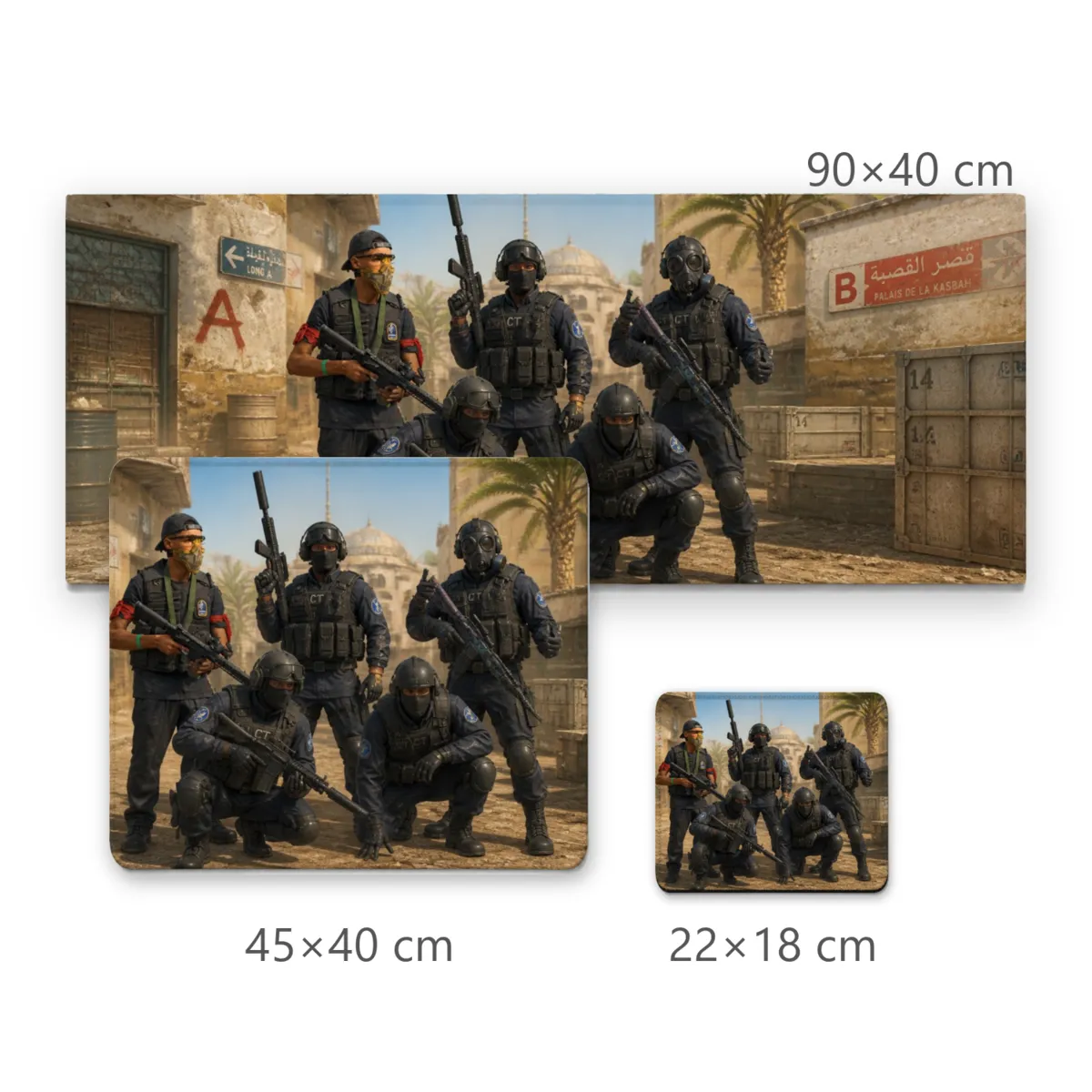 Mousepad Gamer Equipe Tática no Cenário Desértico com Armamento Completo
