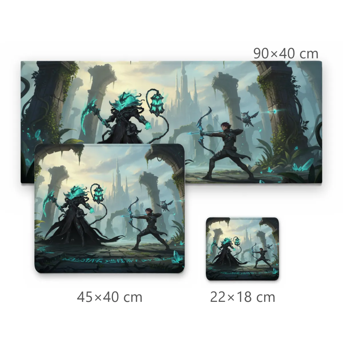Mousepad Gamer Ruínas Místicas com Arqueiro e Guardião Espectral