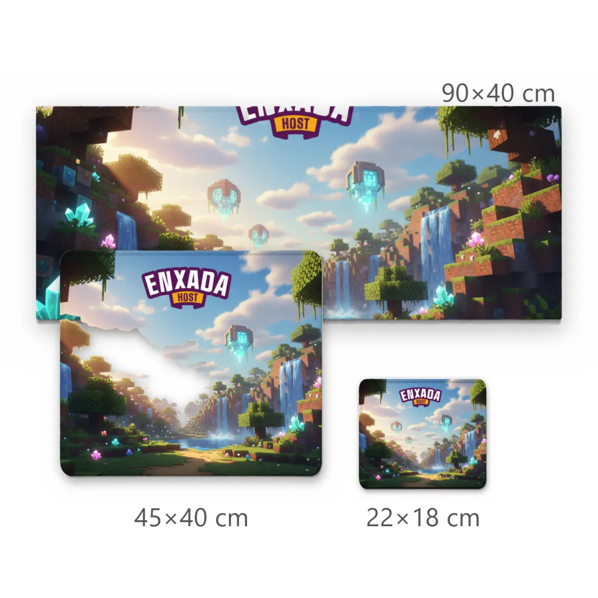 Mousepad Gamer Paisagem Cúbica com Cristais Iluminados e Cachoeiras