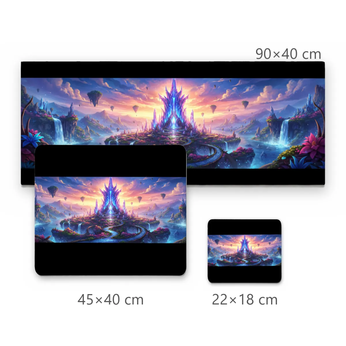 Mousepad Castelo de Cristal Místico com Ilhas Flutuantes e Cachoeiras