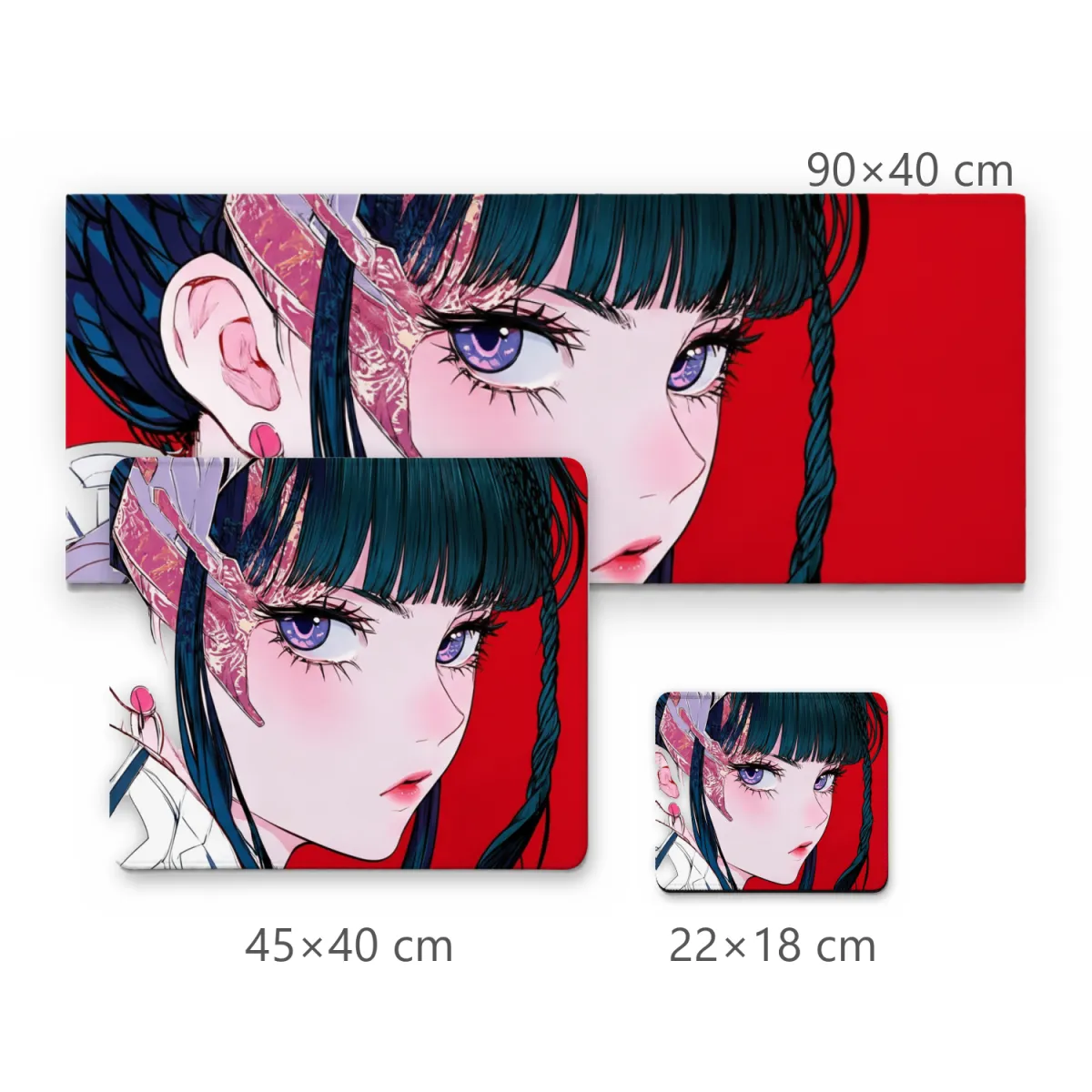 Mousepad Gamer Retrato Anime com Olhos Violeta e Fundo Vermelho