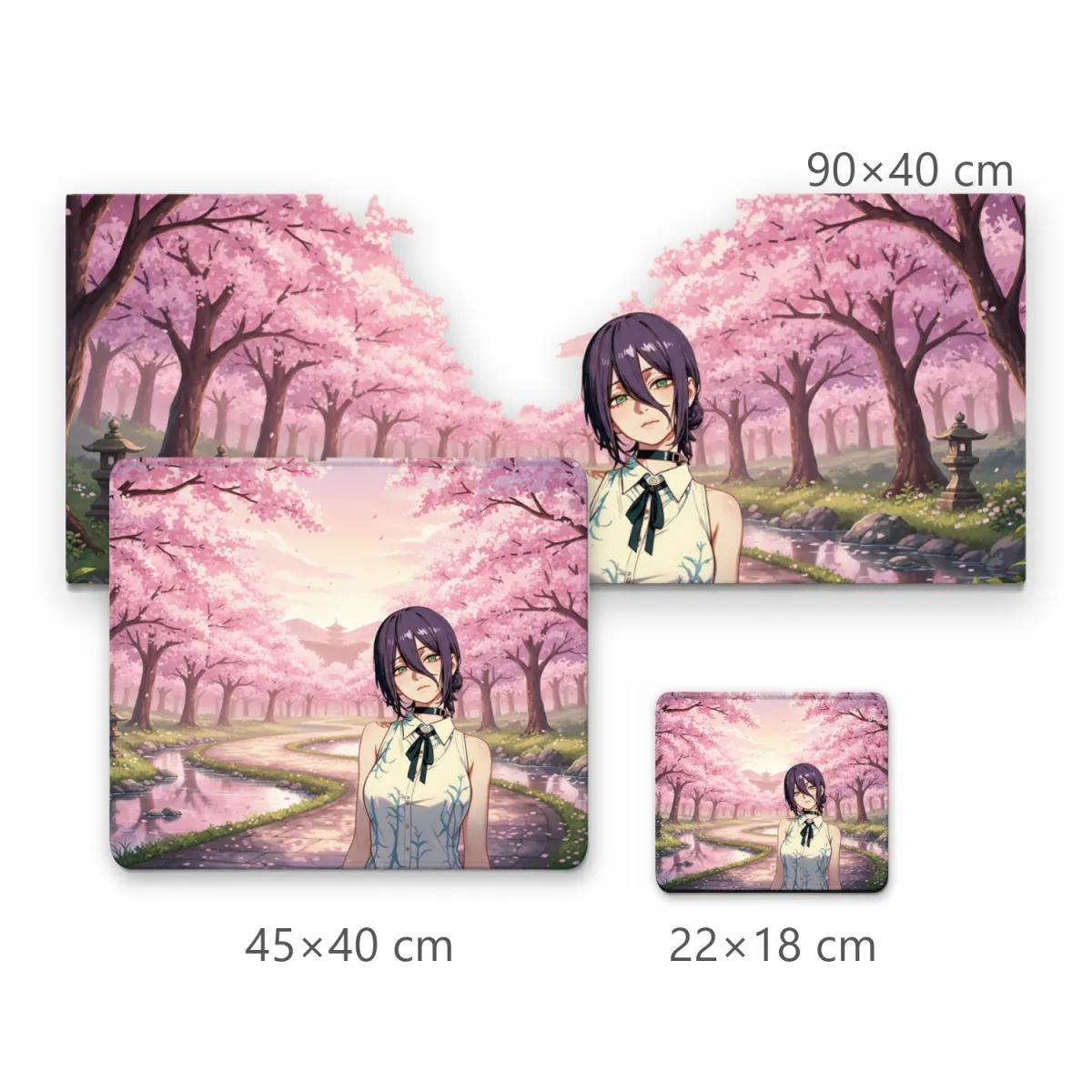 Mousepad Gamer Anime Menina em Jardim de Cerejeiras e Fundo Rosa