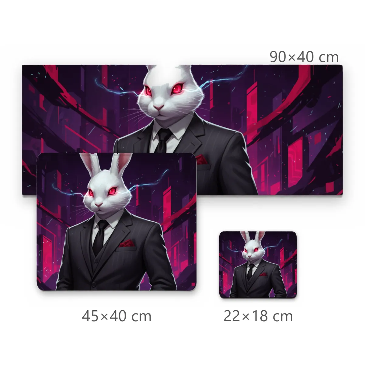 Mousepad Coelho de Terno Elegante e Olhos Vermelhos Estilo Cyberpunk