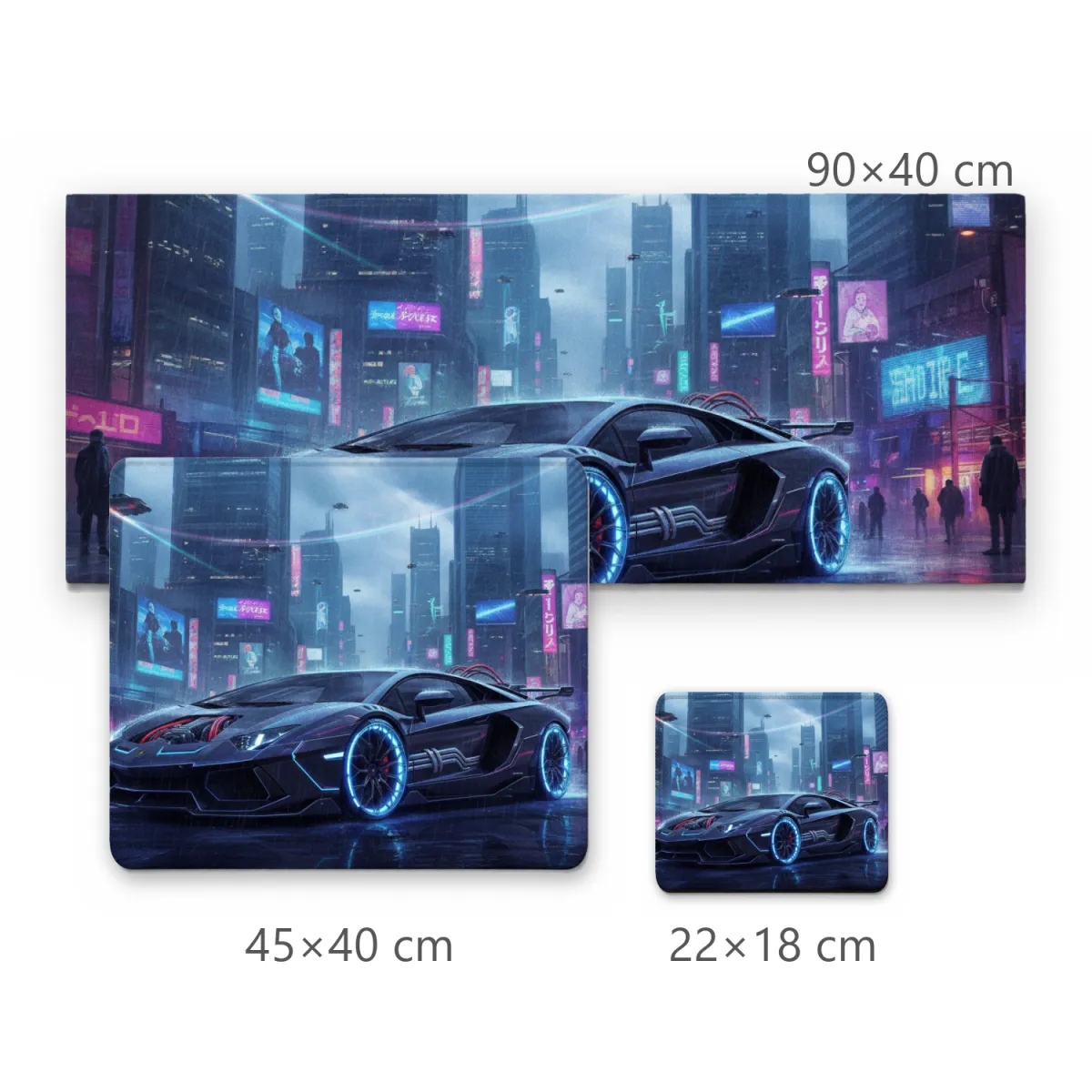 Mousepad Supercarro Futurista Estilo Cyberpunk em Cidade Noturna com Luzes Neon