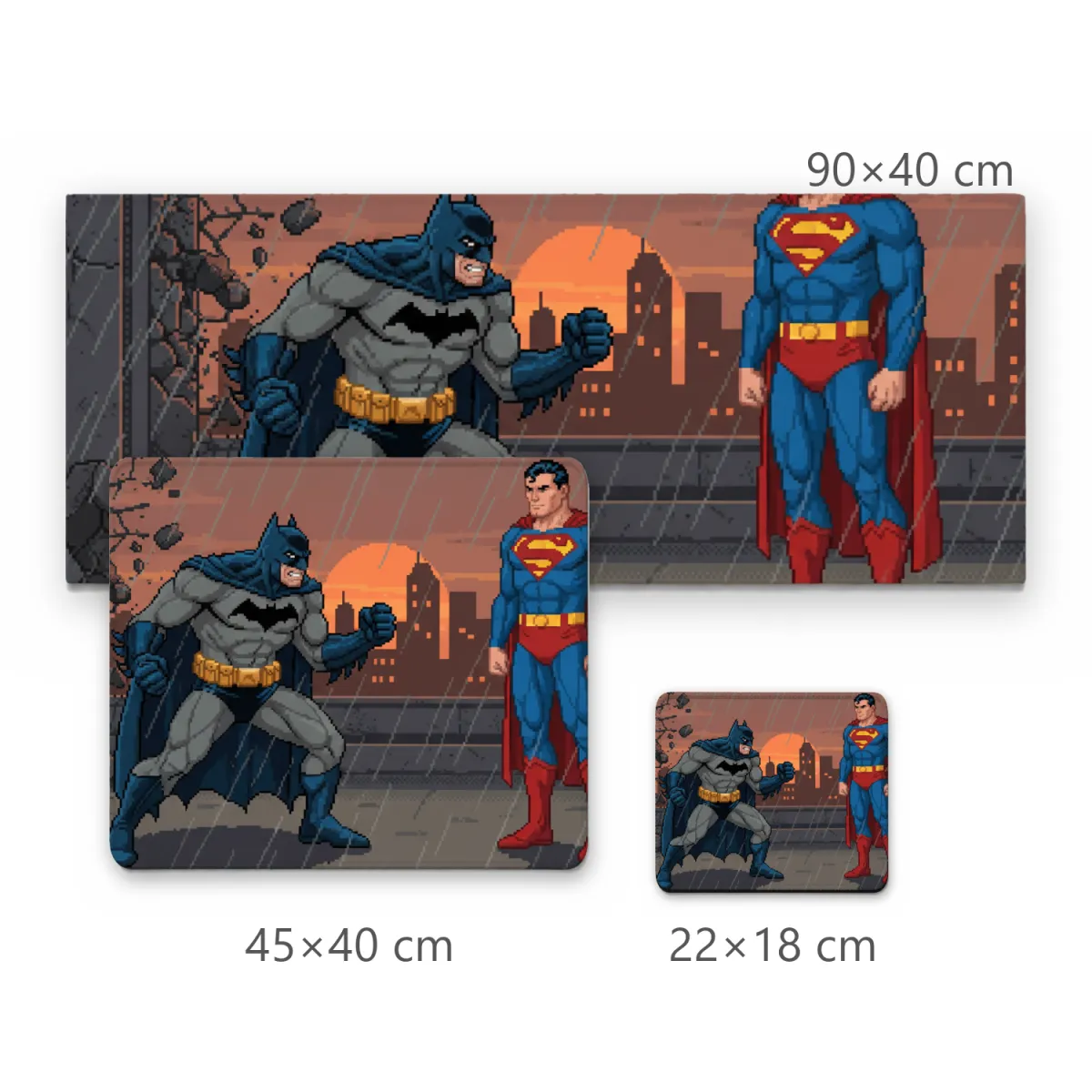 Mousepad Gamer Batman Contra Superman Confronto Noturno Pixel Art