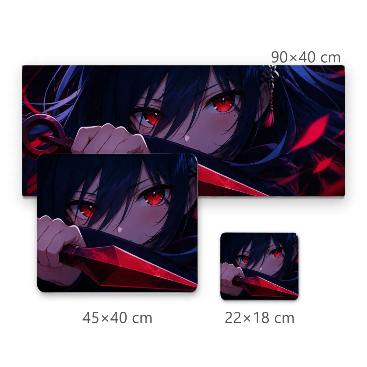 Mousepad Menina Ninja Olhos Vermelhos com Kunai Estilo Anime