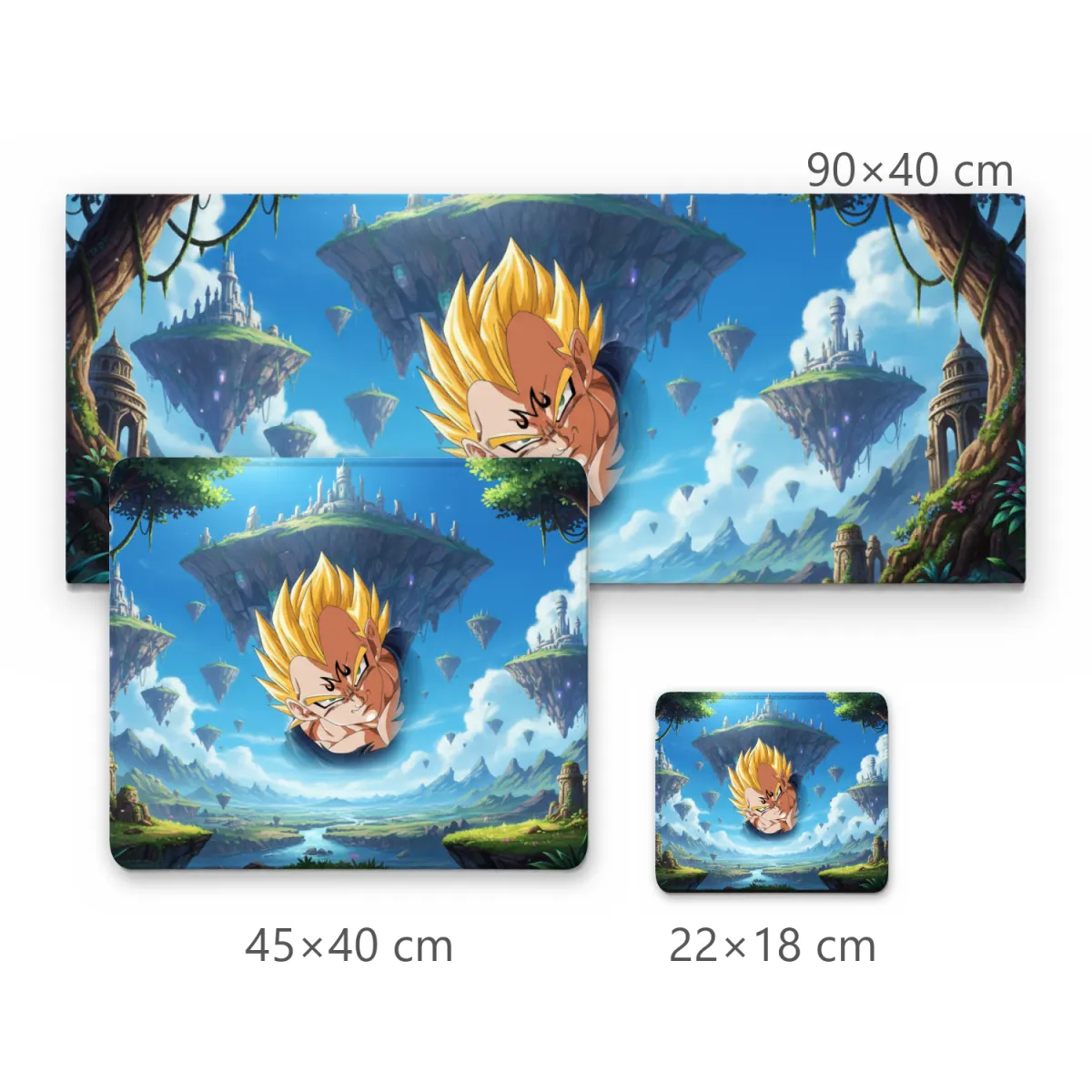 Mousepad Gamer Guerreiro Anime com Cabelos Dourados e Ilhas Flutuantes de Fantasia