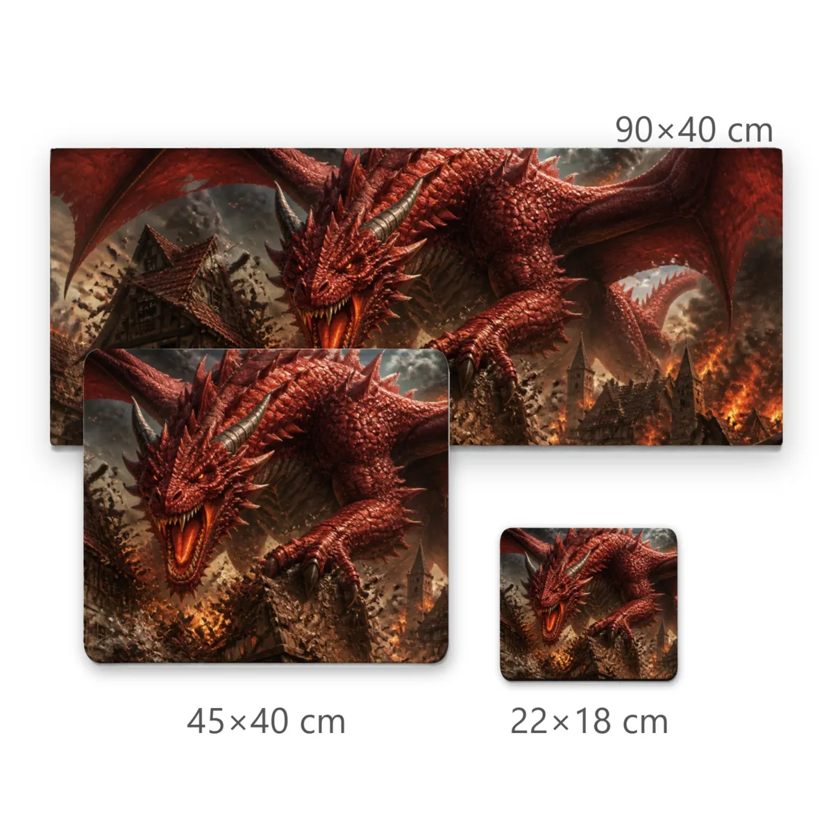 Mousepad Dragão Vermelho Destruindo Vila Medieval em Chamas