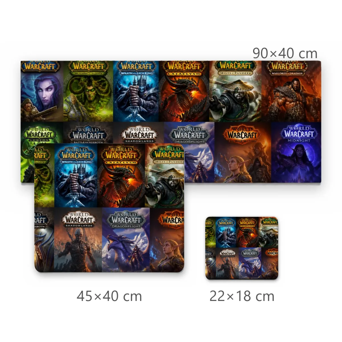 Mousepad Gamer Coleção Capas de Expansões World of Warcraft Painel Épico