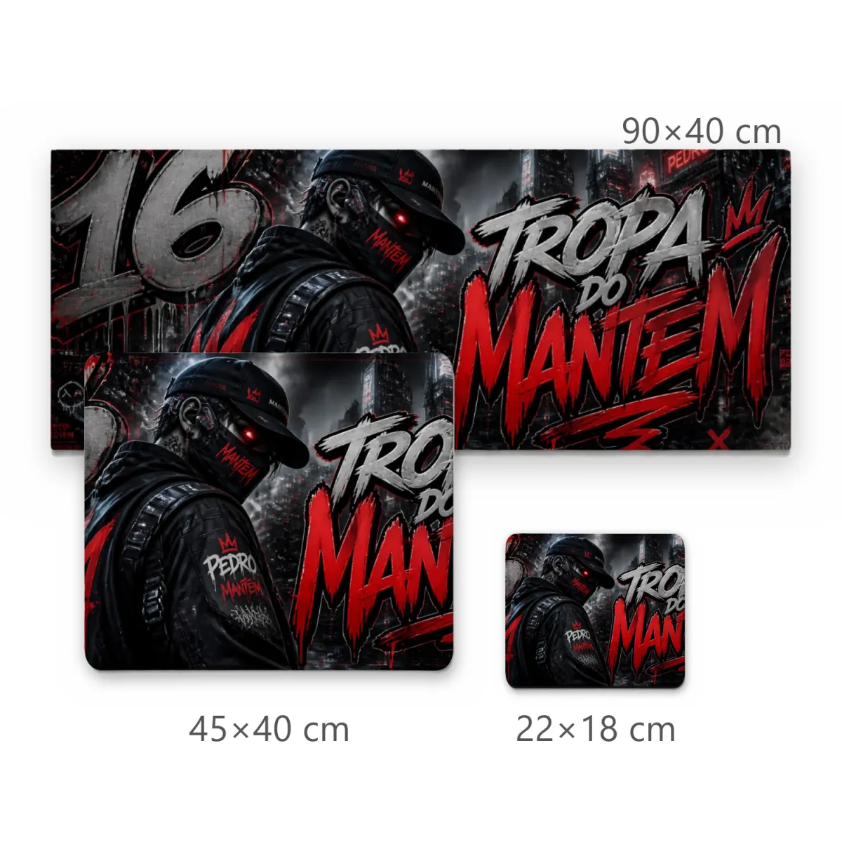 Mousepad Gamer Urbano Cyberpunk Tropa do Mantem e Número 16 em Grafite