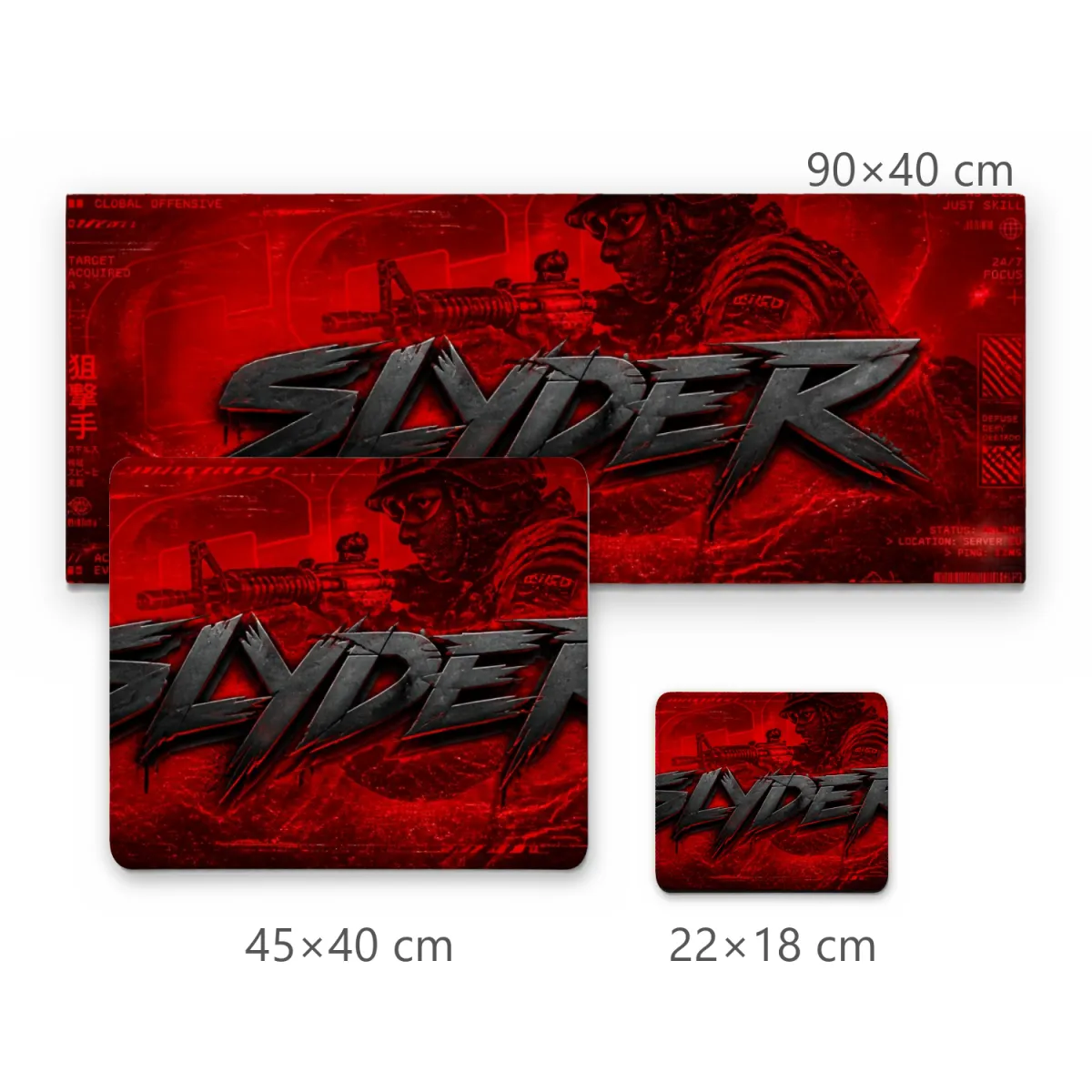 Mousepad Gamer Slyder com Fundo Militar Tático Vermelho e Tipografia Metálica